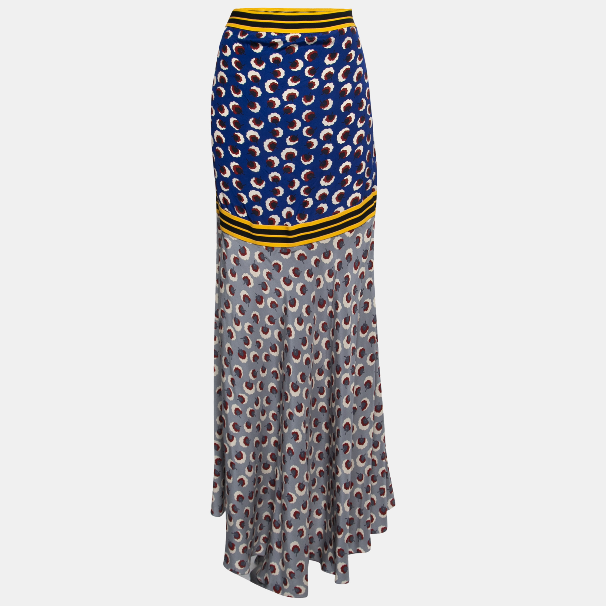Pre-owned Stella Mccartney Blue Floral Printed Contrast Tone Maxi Skirt M