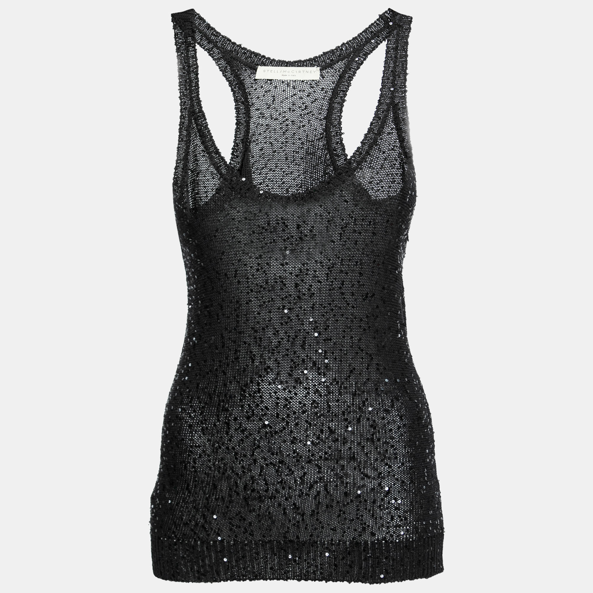 Pre-owned Stella Mccartney Black Sequined Knit Tank Top M