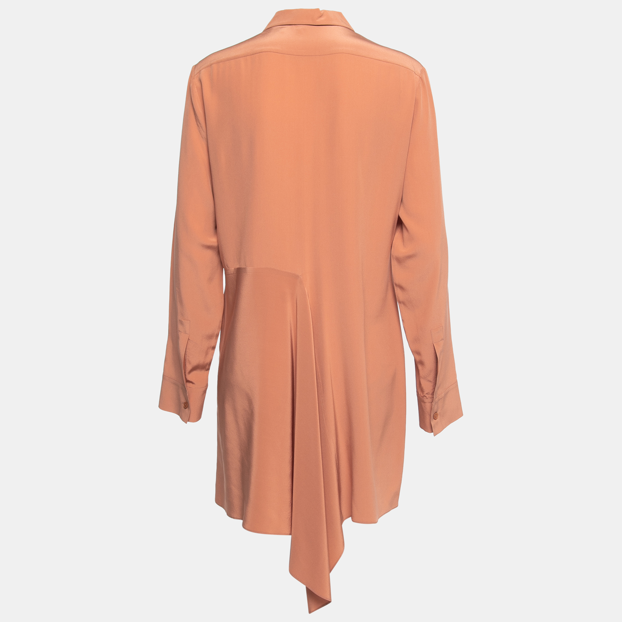 

Stella McCartney Light Brown Silk Crepe Asymmetrical Hem Button Front Shirt