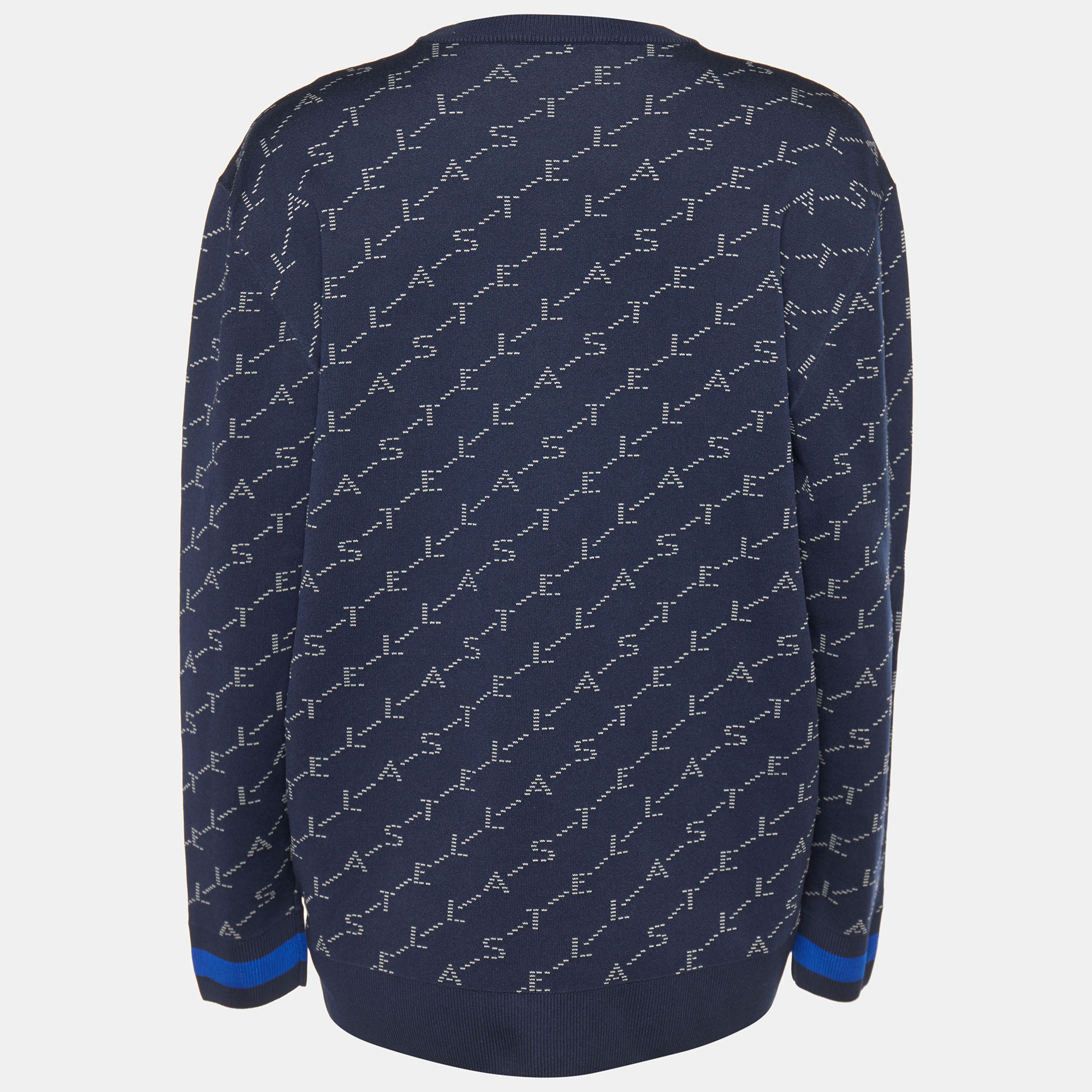 

Stella McCartney Navy Blue Logo Intarsia Cotton Knit Crewneck Sweatshirt