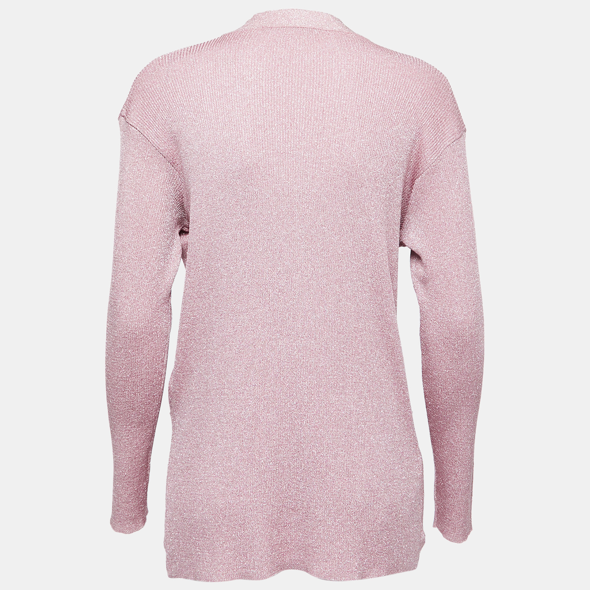 

Stella McCartney Pink Lurex Knit Button Front Cardigan