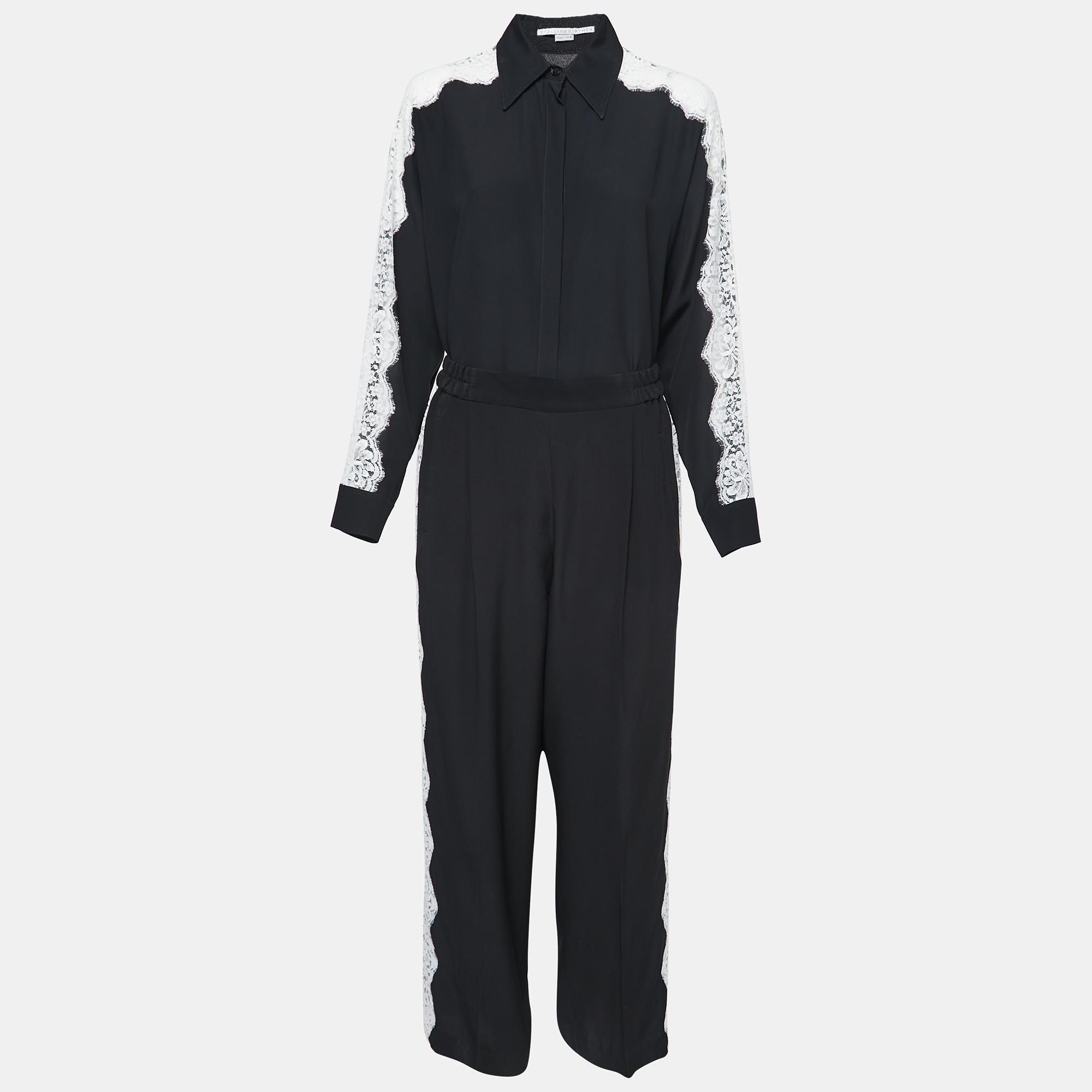 Stella McCartney Black Silk Lace Trim Pant & Top Set XS/M Stella