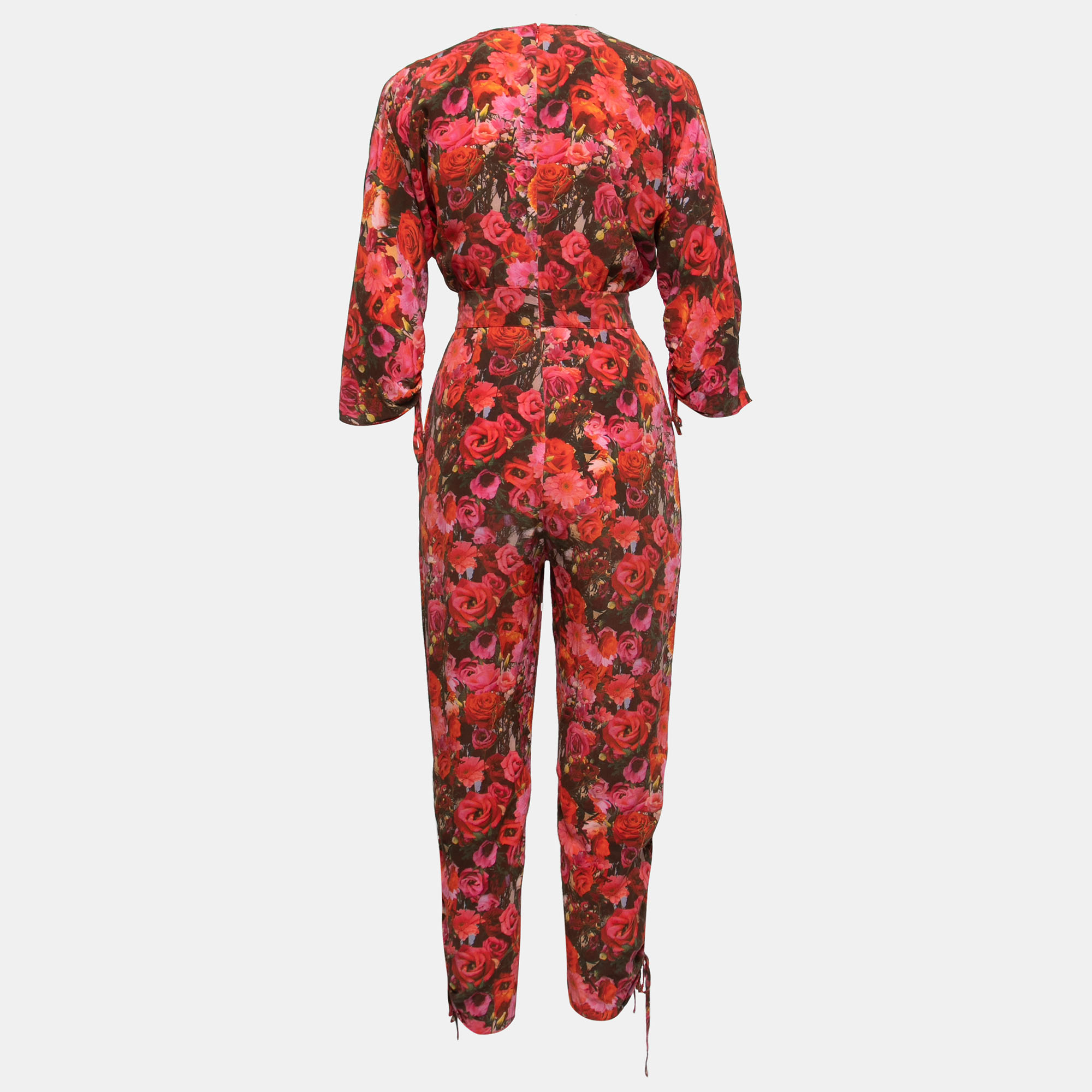 

Stella McCartney Red Floral Printed Chiffon Silk Belted Jumpsuit