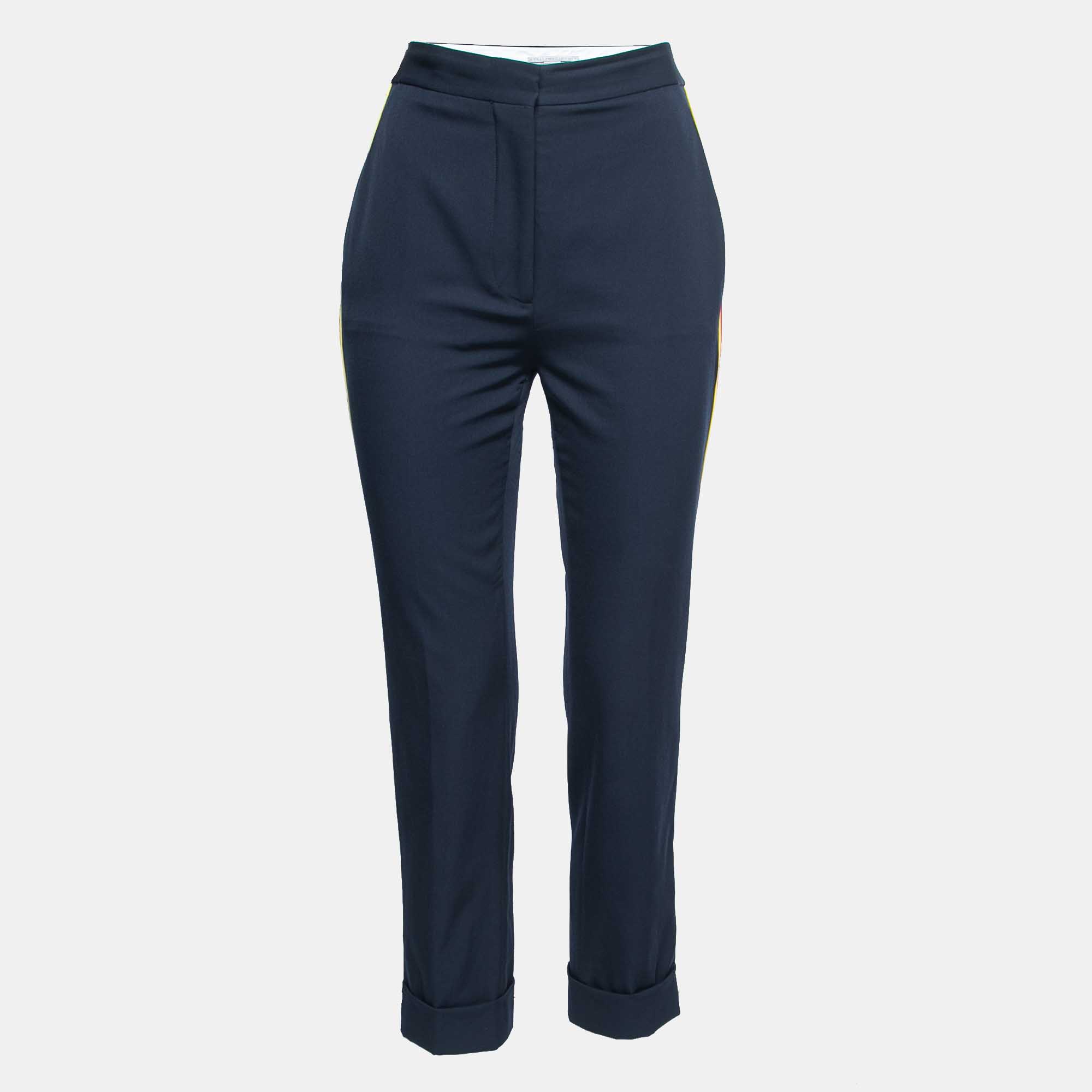 Pre-owned Stella Mccartney Navy Blue Crepe Wool Side Stripe Detail Trousers S