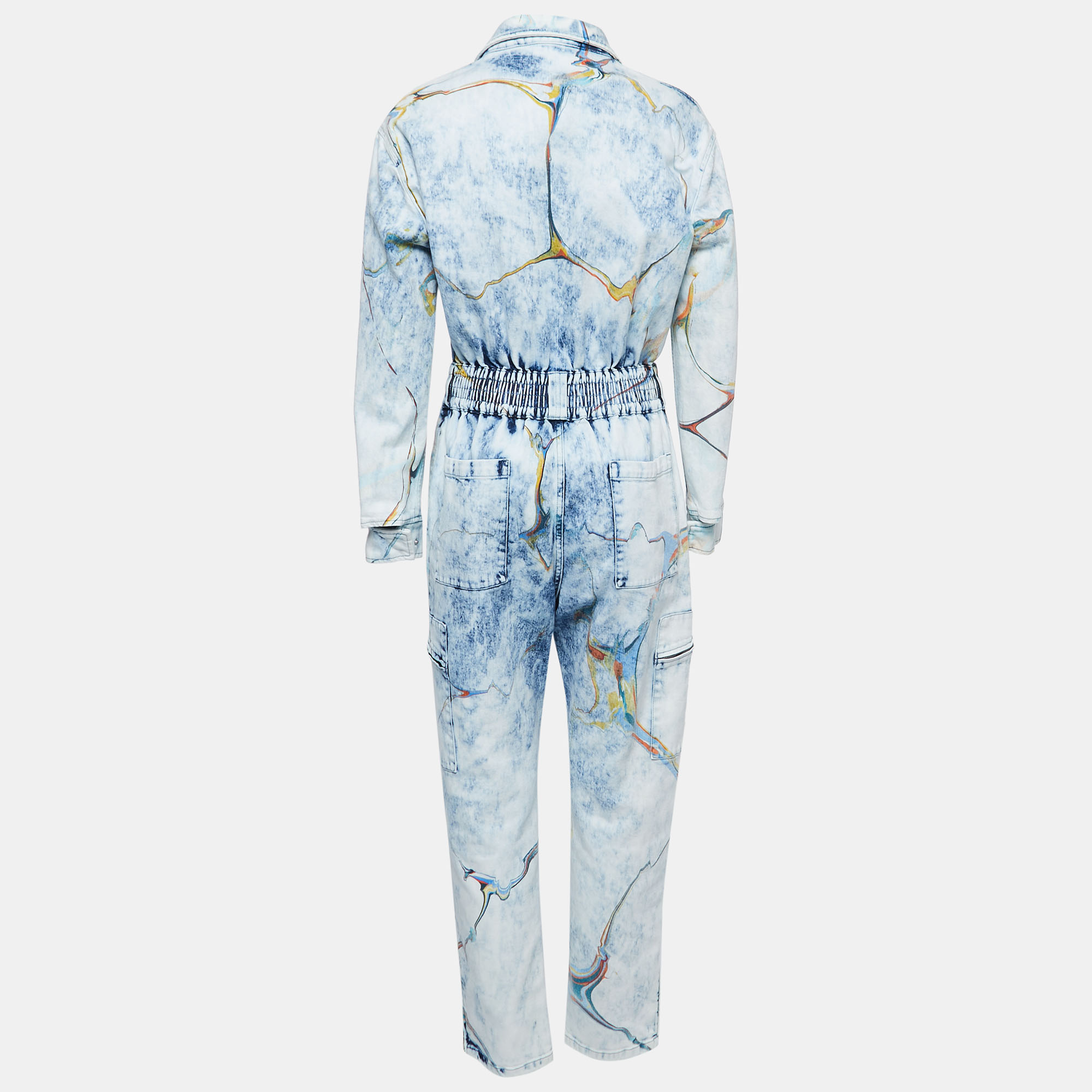 

Stella McCartney Blue Marble Print Washed Denim Pocket Detailed Jumpsuit