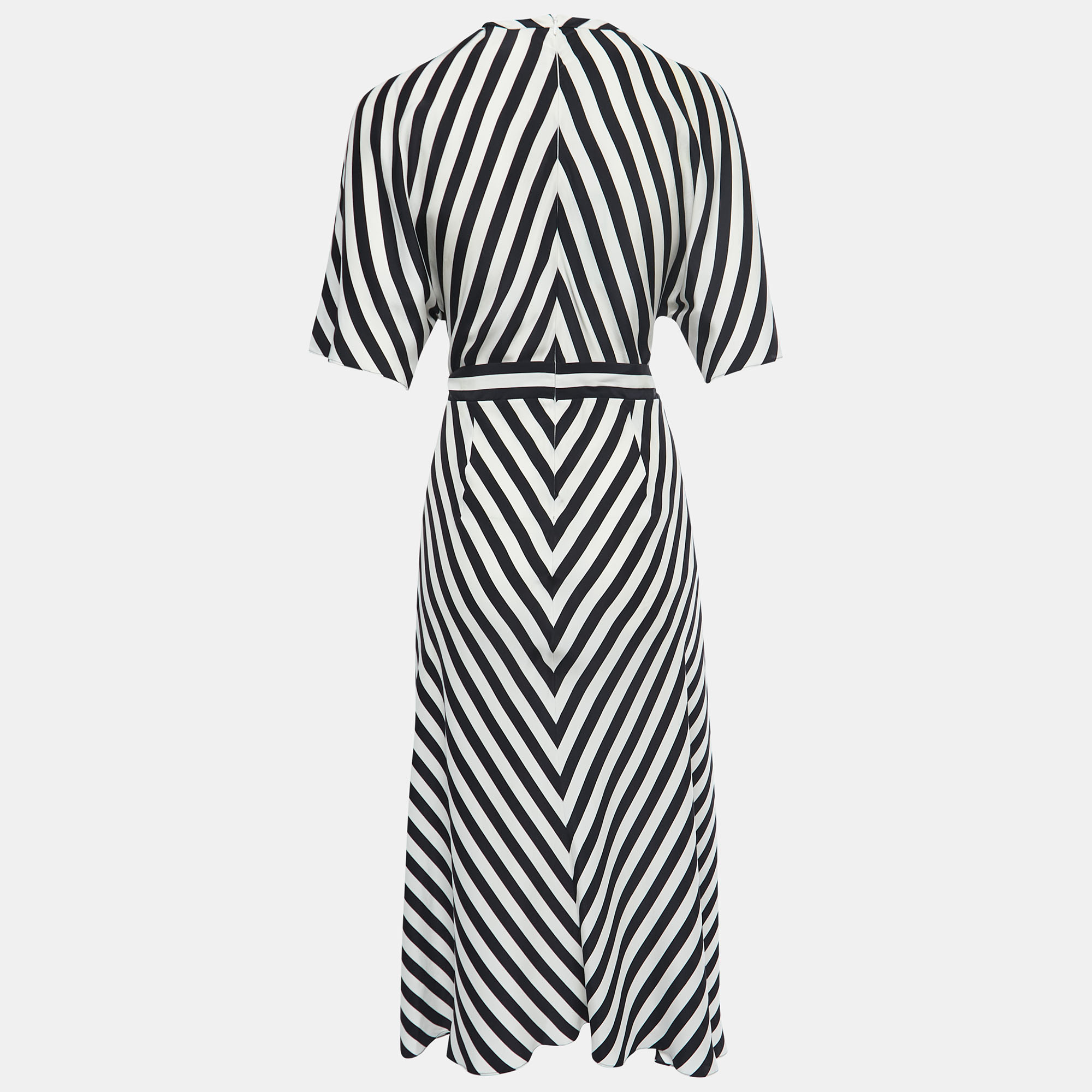 

Stella McCartney White/Navy Blue Striped Silk Asymmetrical Midi Dress