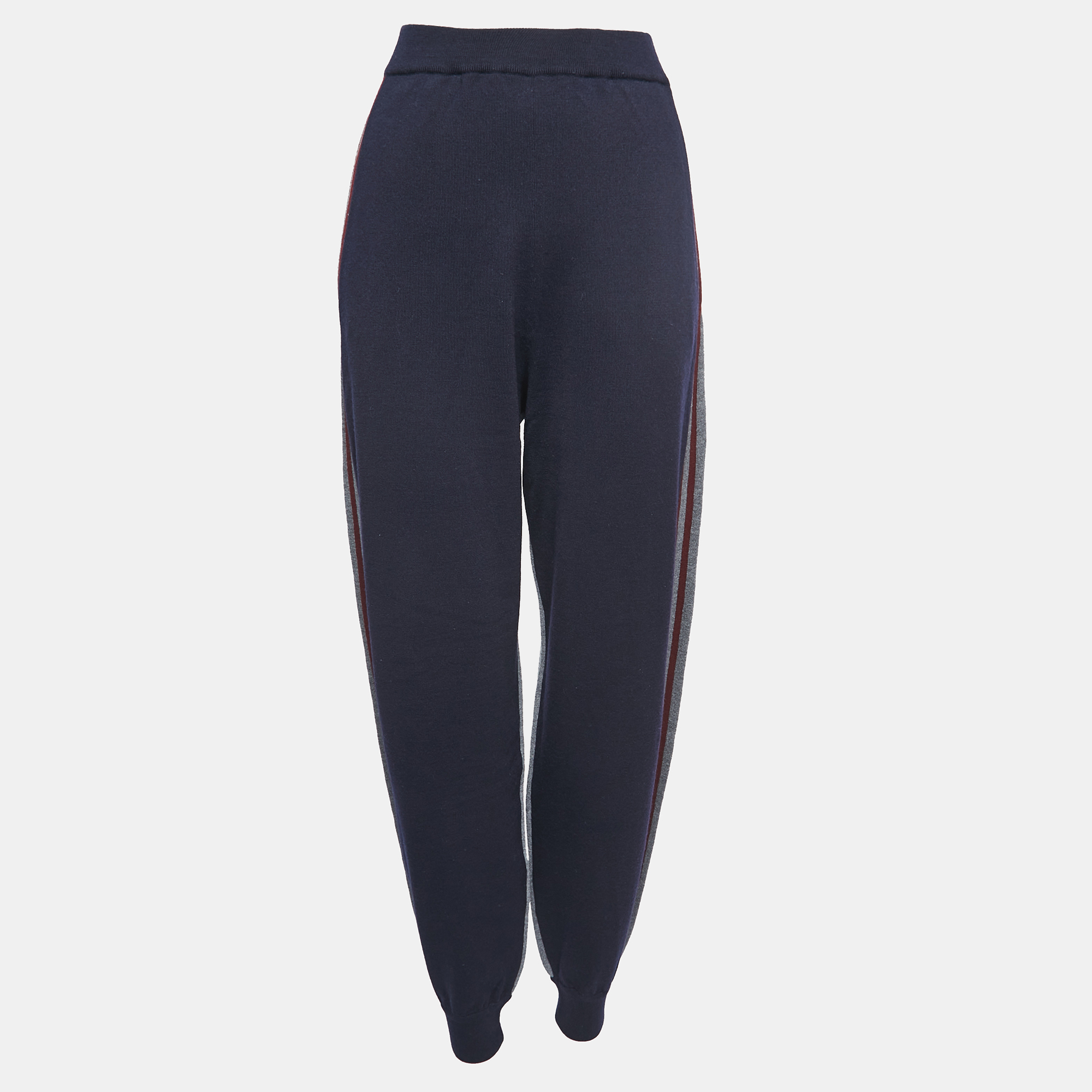Pre-owned Stella Mccartney Navy Blue/grey Wool Knit Jogger Trousers S