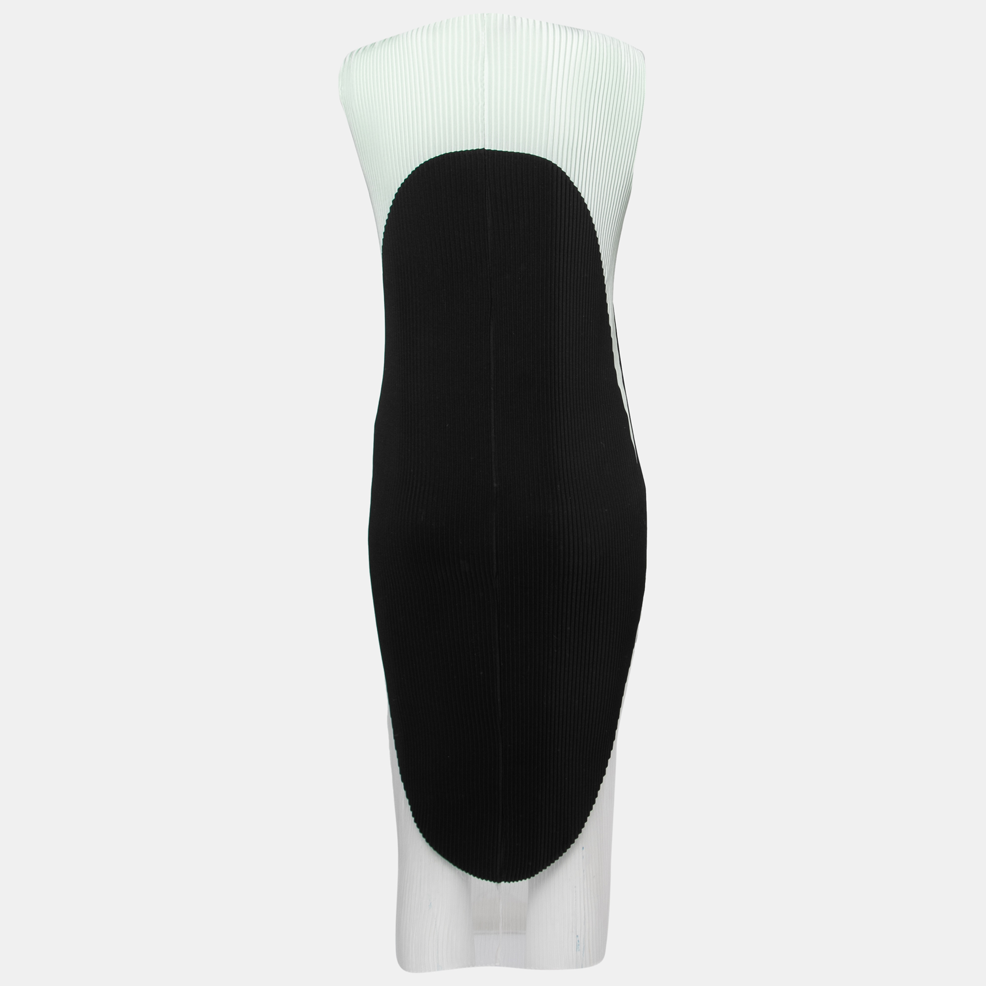 

Stella McCartney Black/Mint Blue Color Block Plisse Satin Midi Dress