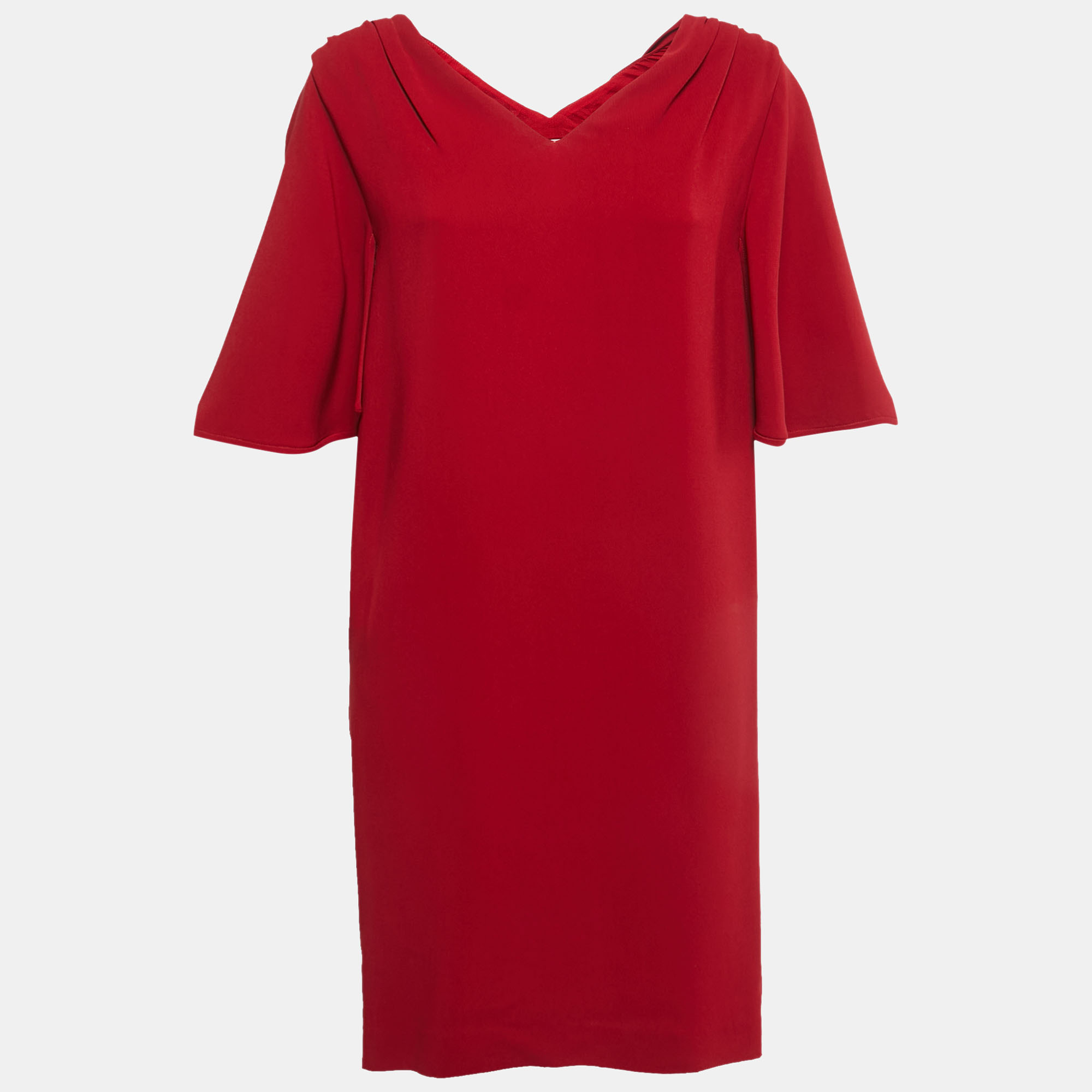 

Stella McCartney Red Crepe Gathered Shoulder Shift Dress
