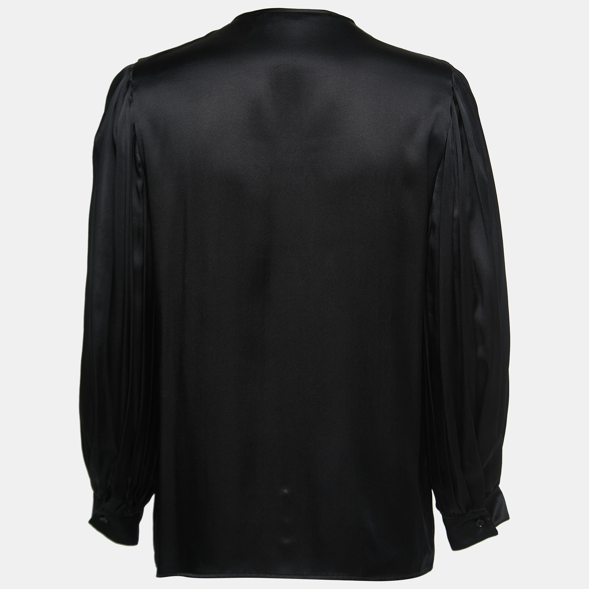 

Stella McCartney Black Silk Satin Button Front Long Sleeve Blouse