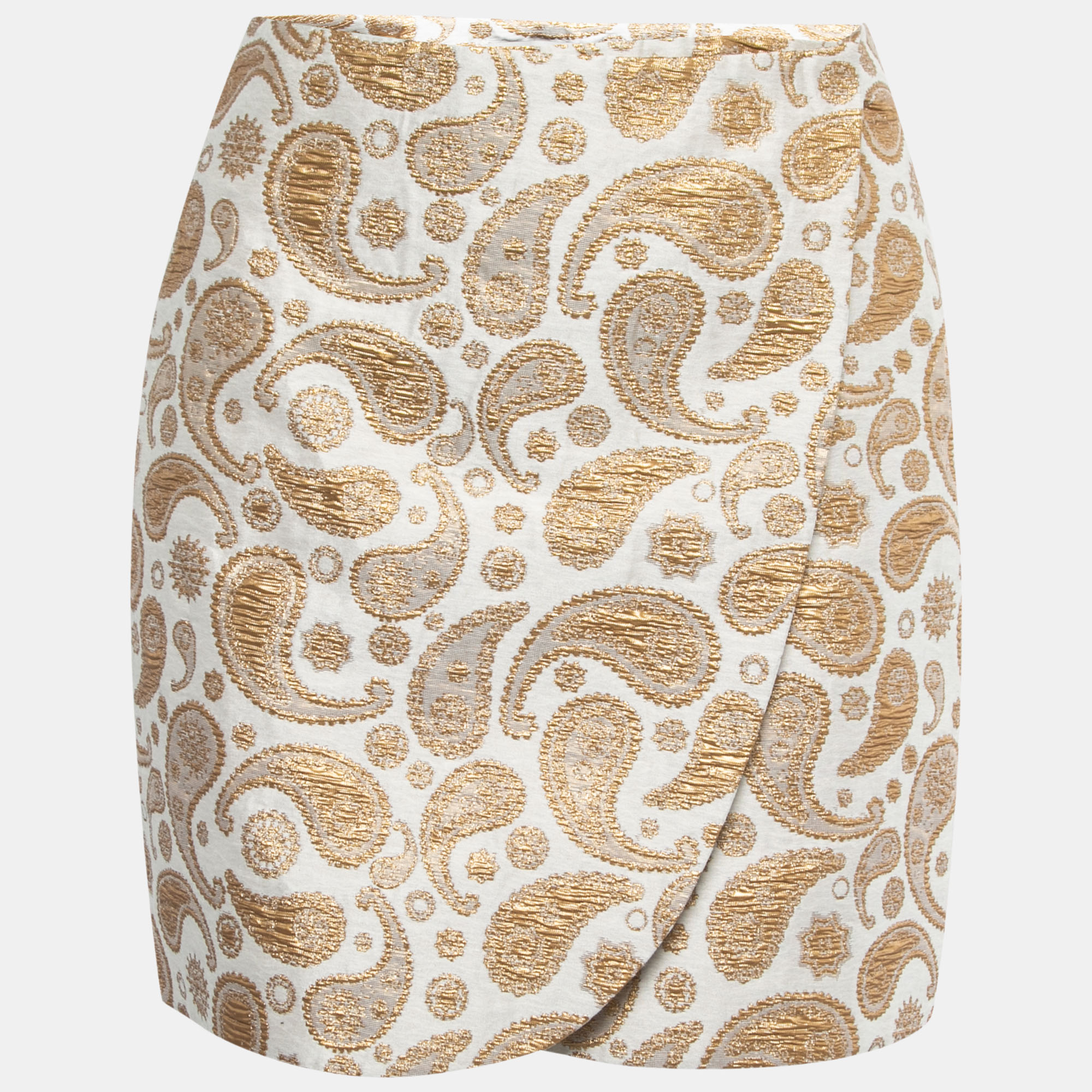 Pre-owned Stella Mccartney Gold/white Paisley Brocade Mini Wrap Skirt Xs