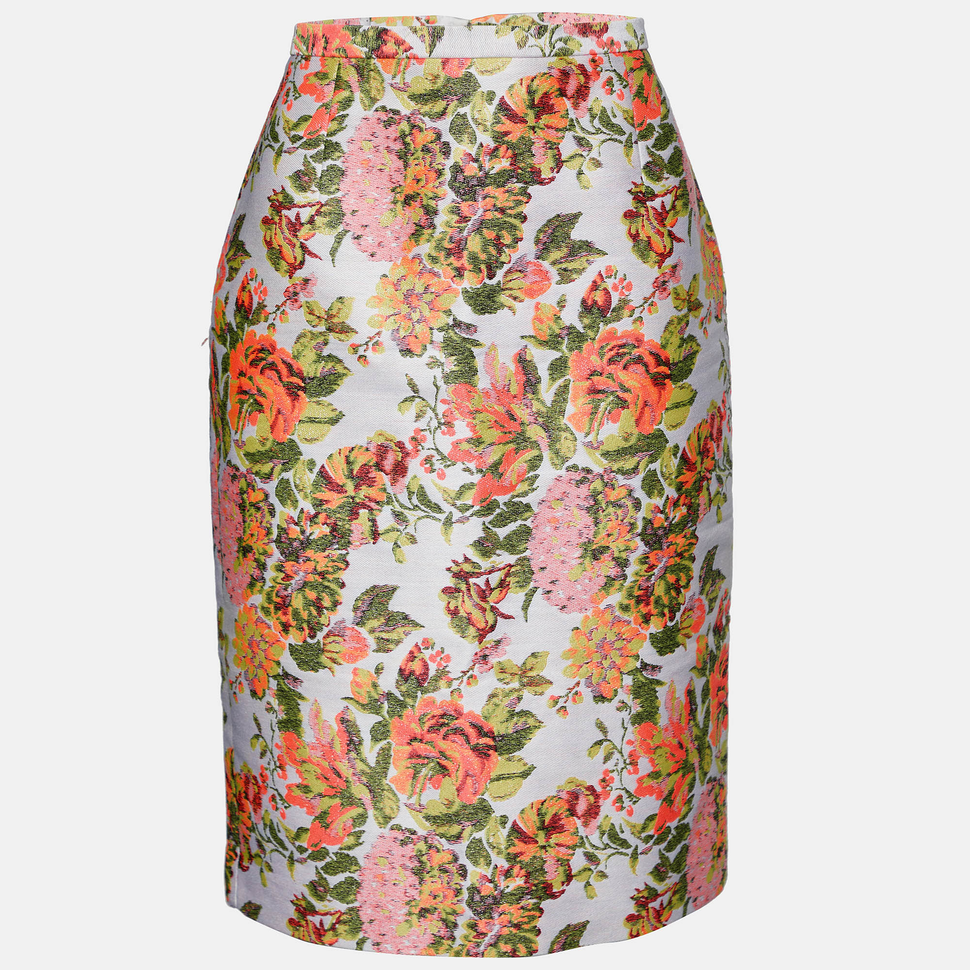 Pre-owned Stella Mccartney Multicolor Silk Floral Jacquard Knee Length Skirt M
