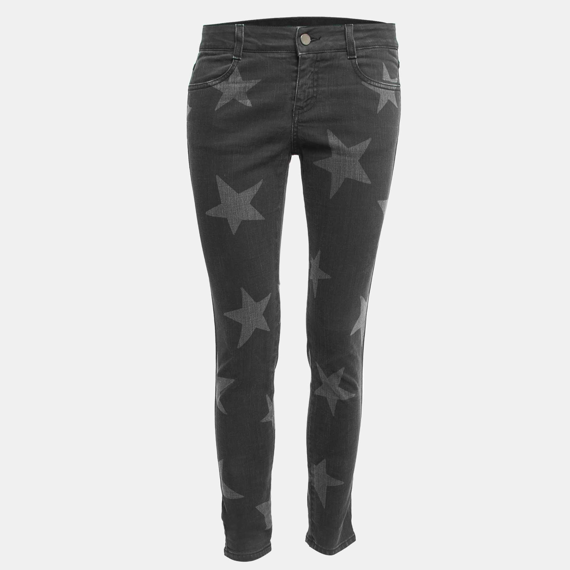 Pre-owned Stella Mccartney Grey Star Print Denim Skinny Jeans M Waist 27"