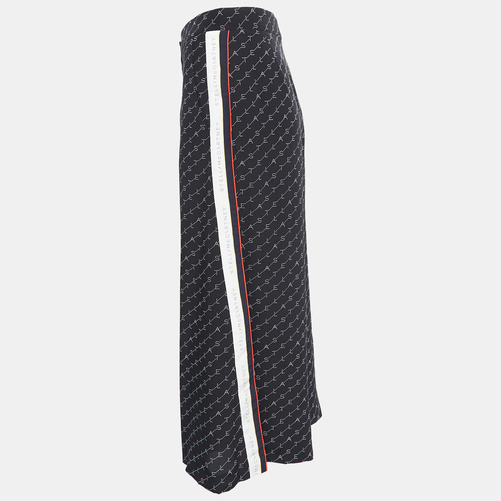 

Stella McCartney Black Logo Print Silk Wide-Leg Pants