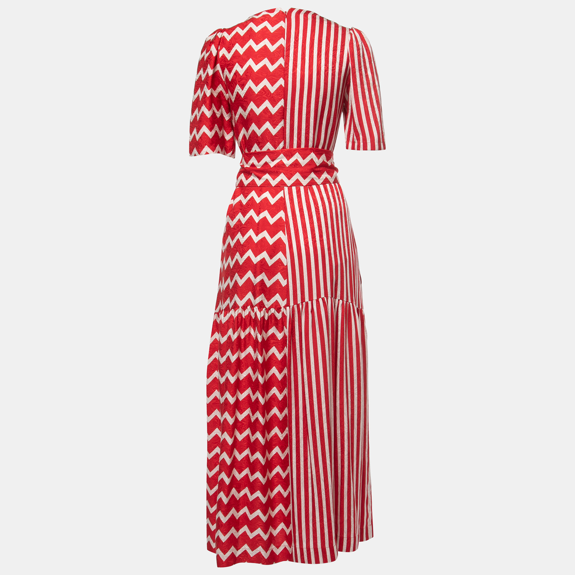 

Stella McCartney Red Geometric Print Silk Ruffled Maxi Dress
