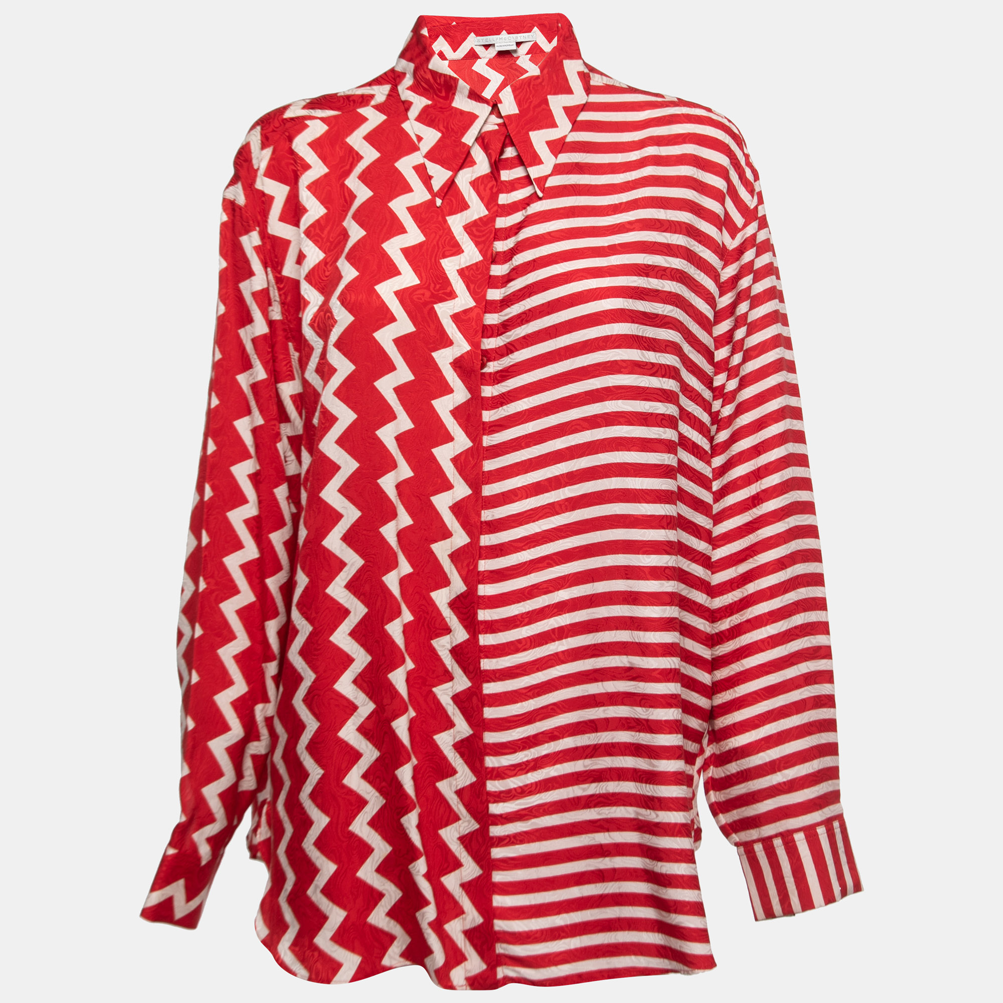 Pre-owned Stella Mccartney Red Mix Contrast Printed Silk Shirt M