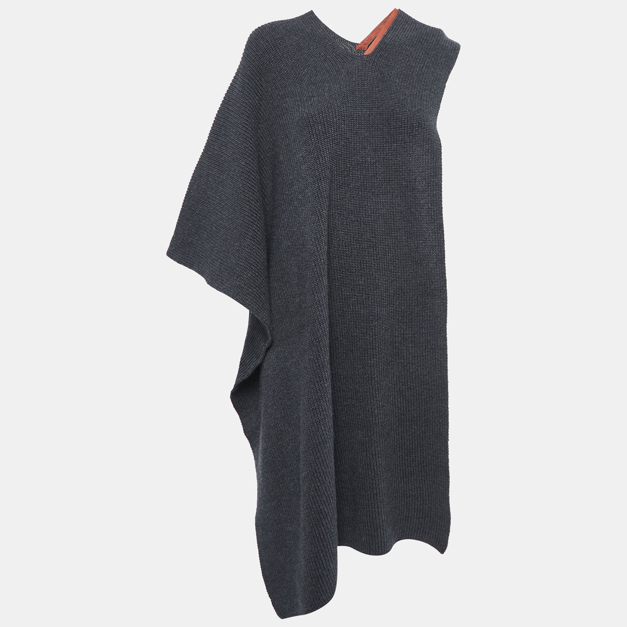 Pre-owned Stella Mccartney Charcoal Grey Ribbed Wool Poncho (one Size)