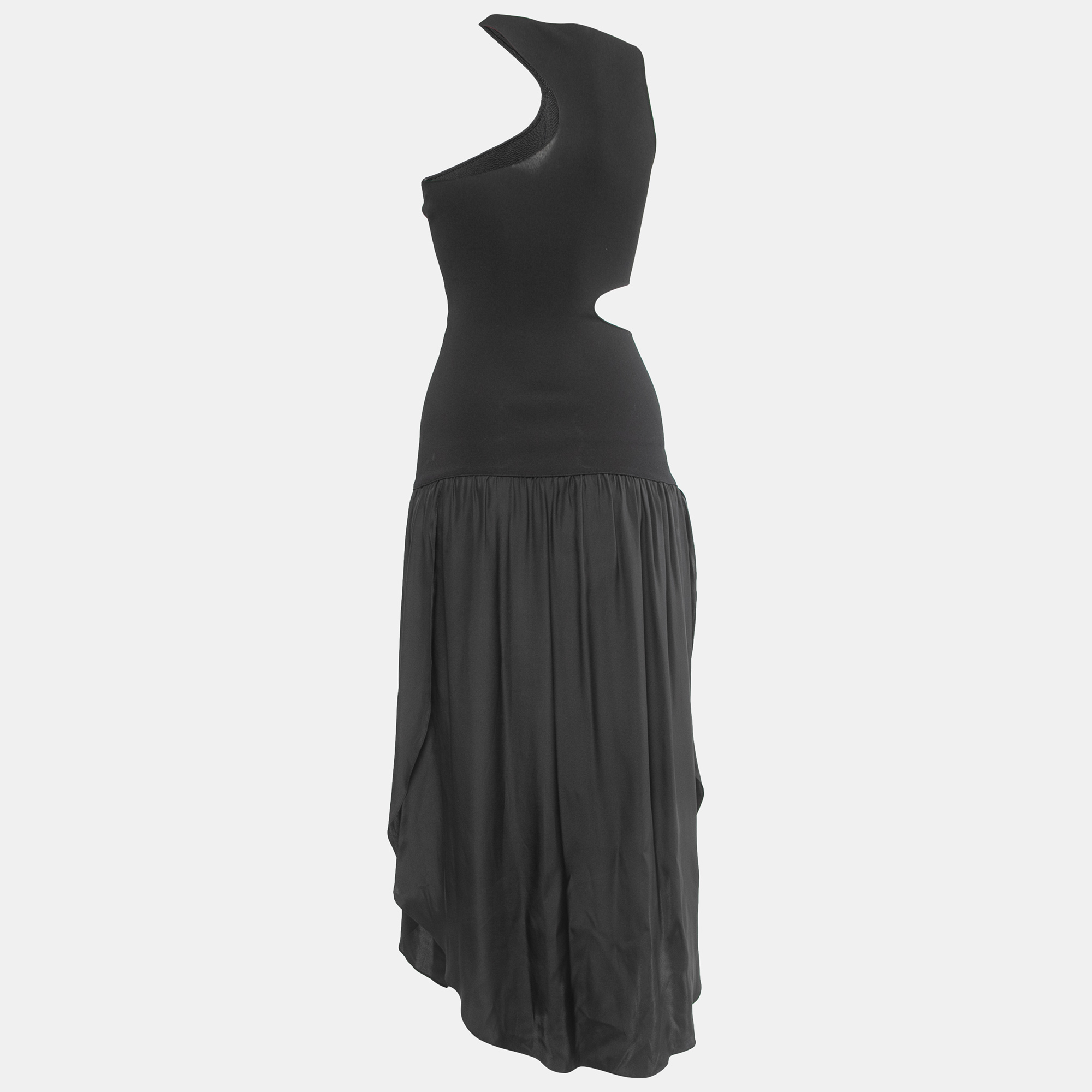 

Stella McCartney Black Knit & Silk Cutout Detail Midi Dress