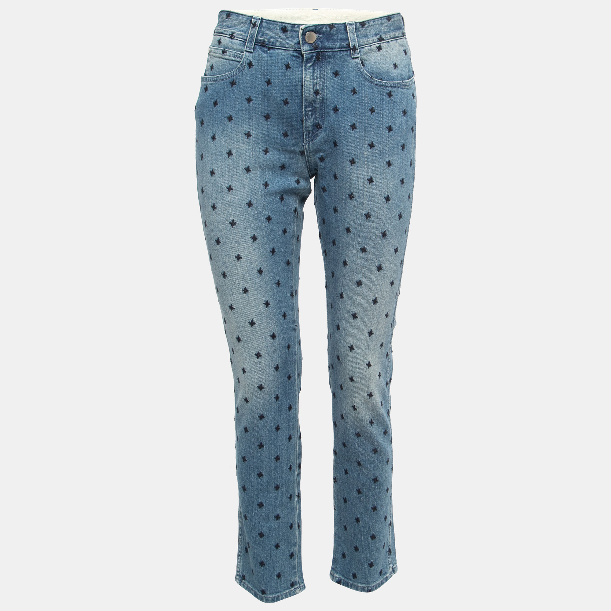 Pre-owned Stella Mccartney Blue Star Embroidered Denim Skinny Jeans M Waist 27"