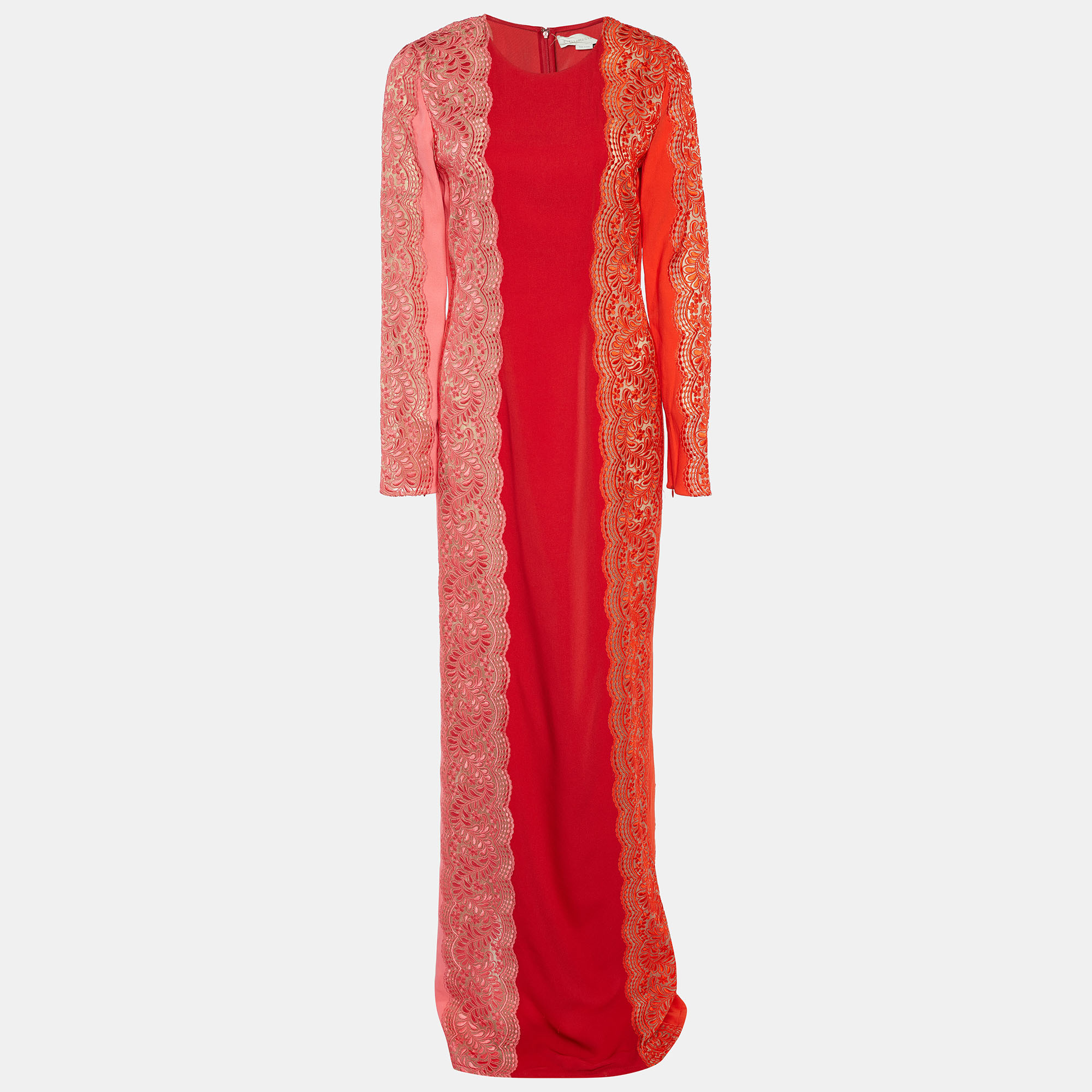 

Stella McCartney Red & Pink Embroidered Paneled Crepe Maxi Dress