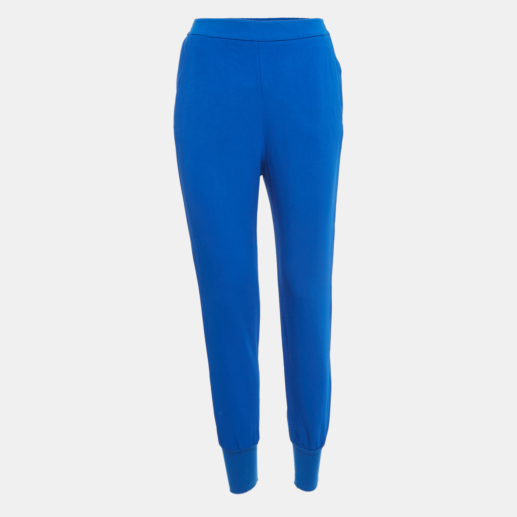 Pre-owned Stella Mccartney Blue Crepe Julia Cuffed Trousers Xs