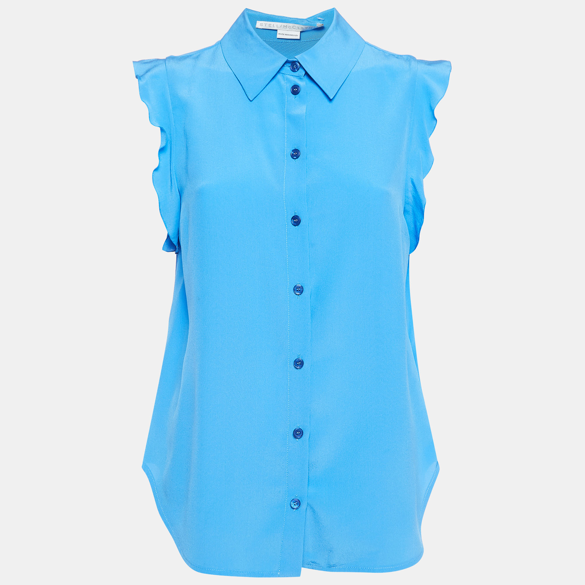 Pre-owned Stella Mccartney Blue Ruffle Silk Sleeveless Shirt S