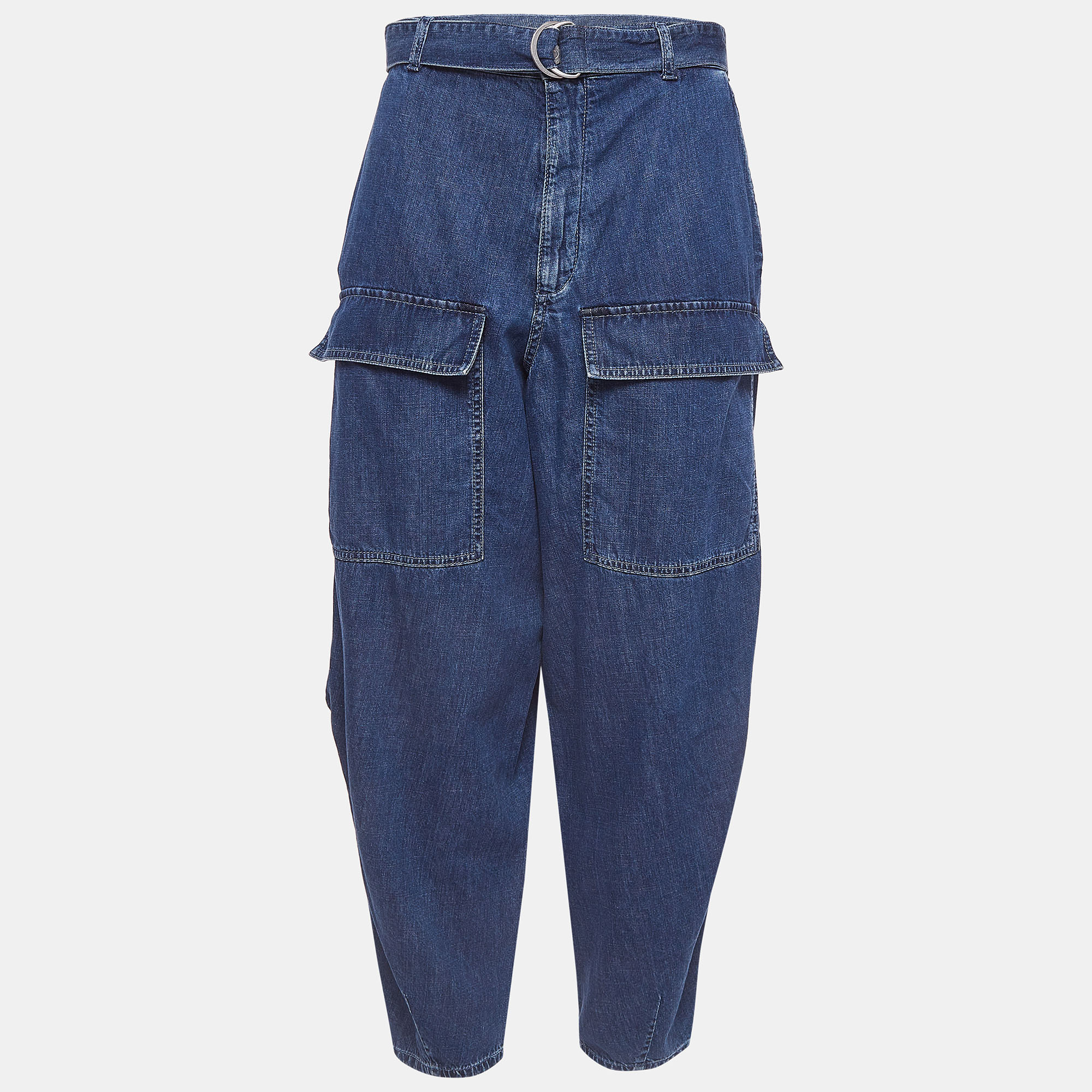 Pre Owned Stella McCartney Blue Denim Belted Cargo Pants M Waist 29''