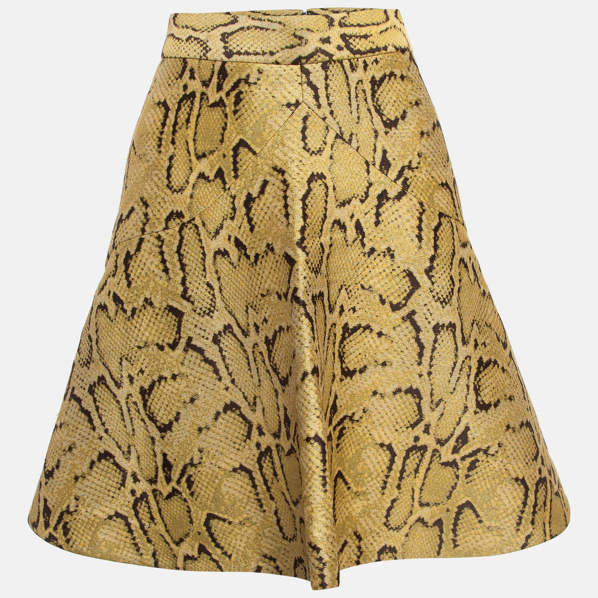 Pre-owned Stella Mccartney Yellow Python Pattern Jacquard Flared Skirt S
