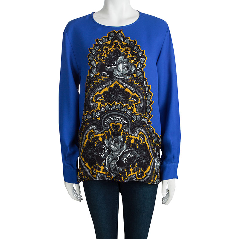 

Stella McCartney Blue Floral Printed Crepe Long Sleeve Top