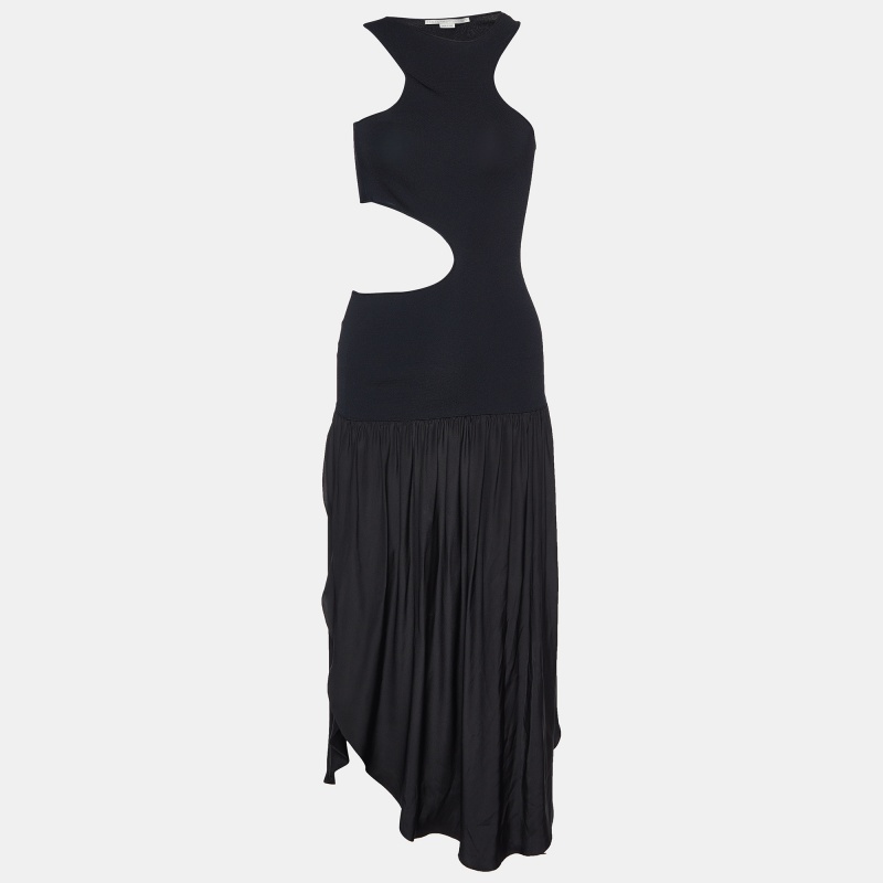 

Stella McCartney Black Stretch Knit and Satin Cut-Out Midi Dress