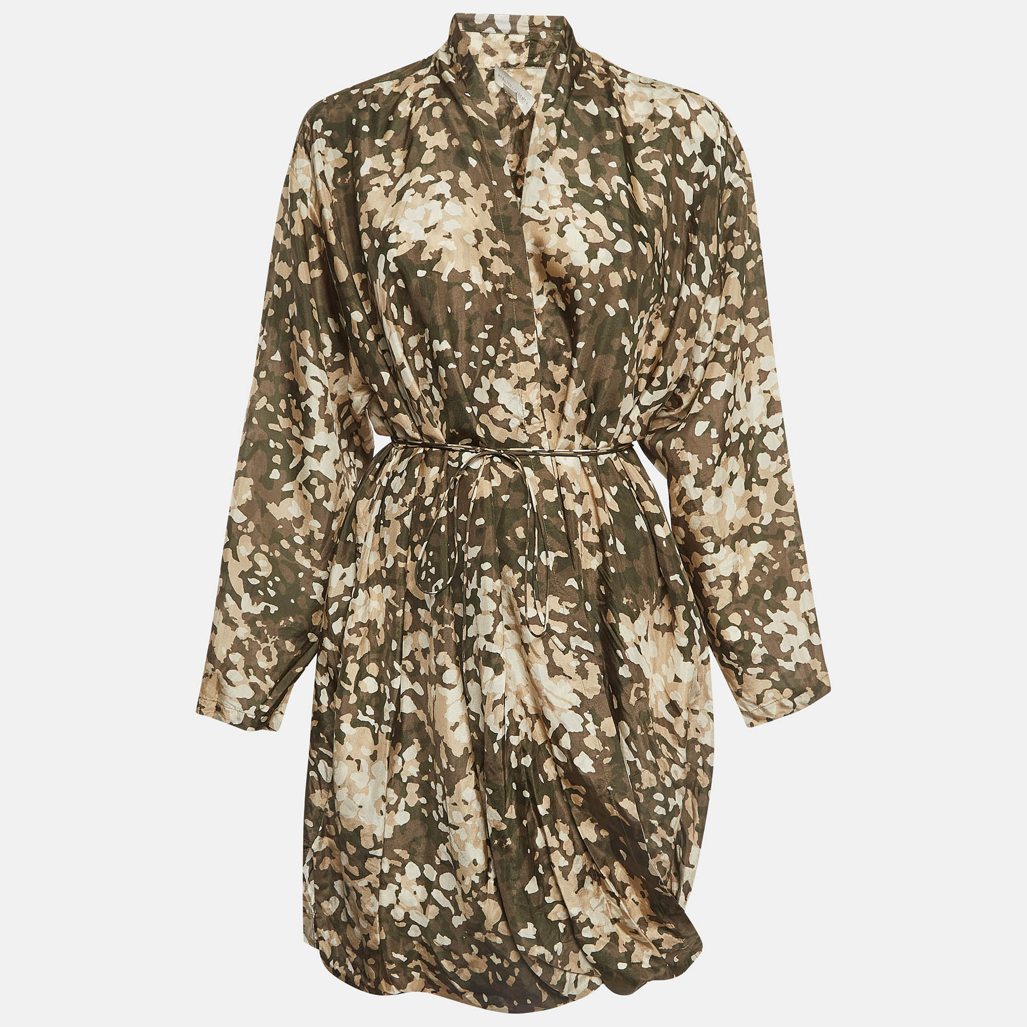 Pre-owned Stella Mccartney Green Camouflage Print Silk Mini Dress S