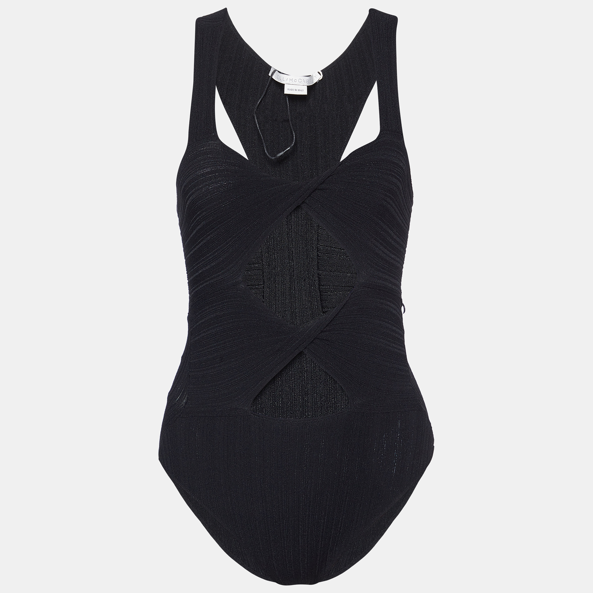 

Stella McCartney Black Patterned Knit Cut-Out Bodysuit Top S