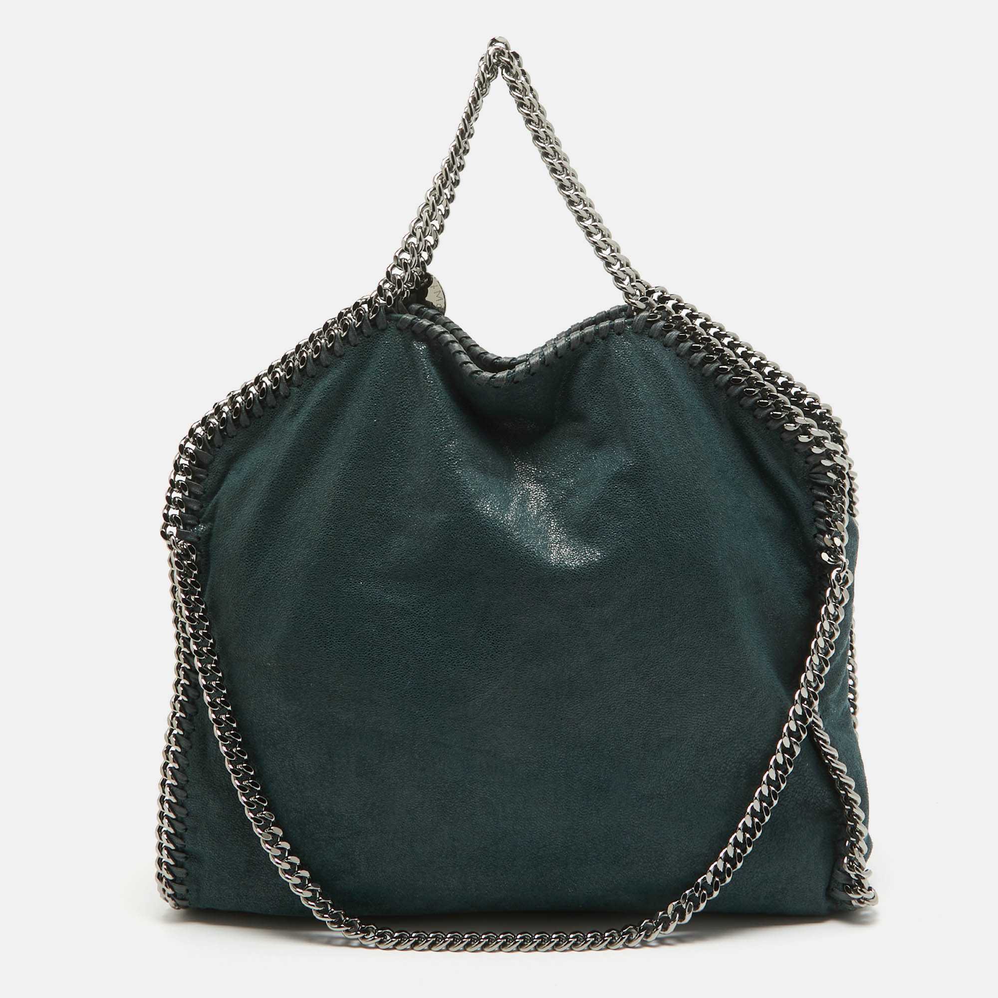 

Stella McCartney Dark Green Faux Leather Fold Over Falabella Tote