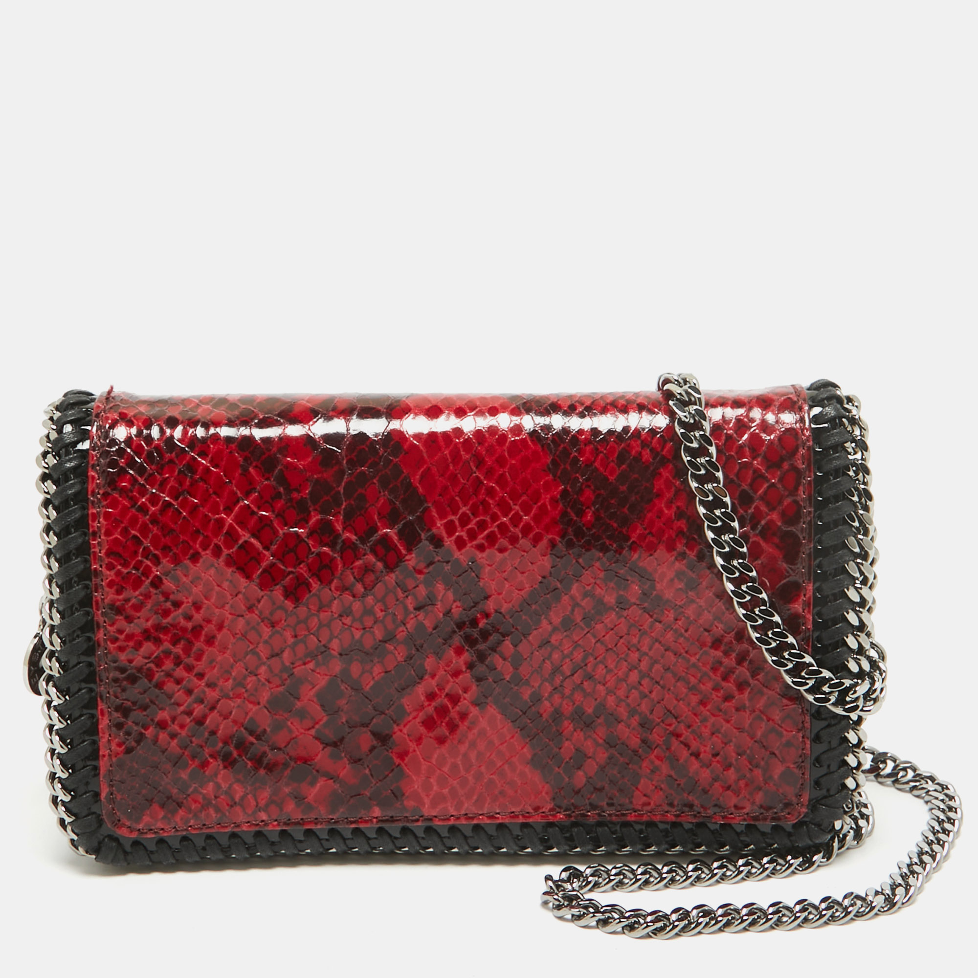 

Stella McCartney Red/Black Python Embossed Faux Leather Falabella Flap Crossbody Bag