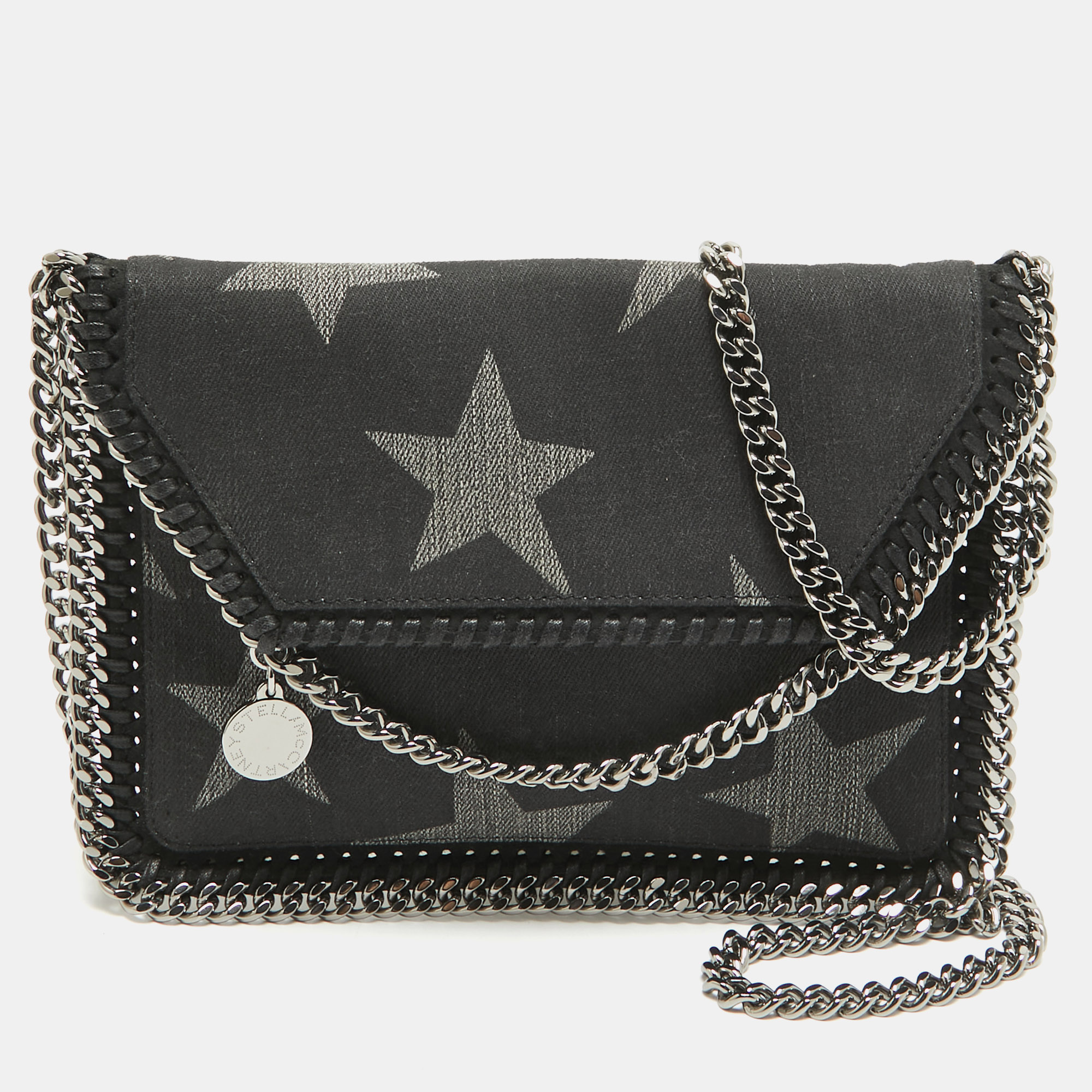 Pre-owned Stella Mccartney Black Denim Star Falabella Wallet Crossbody Bag