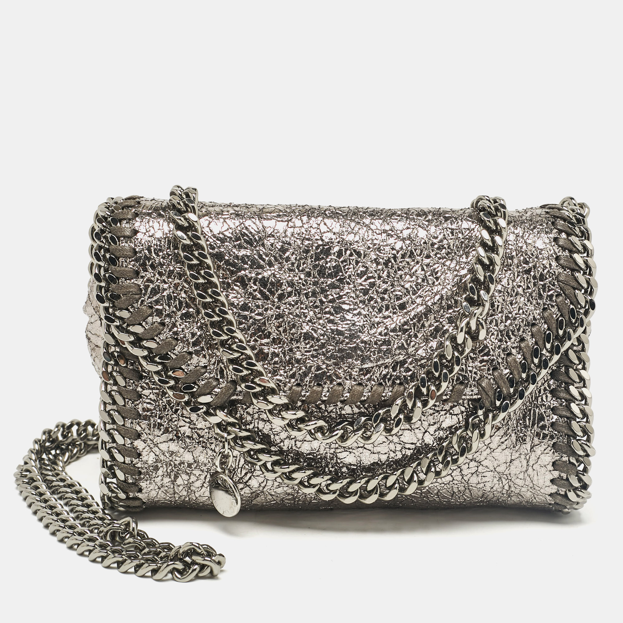 

Stella McCartney Grey Faux Patent Leather Micro Falabella Flap Crossbody Bag