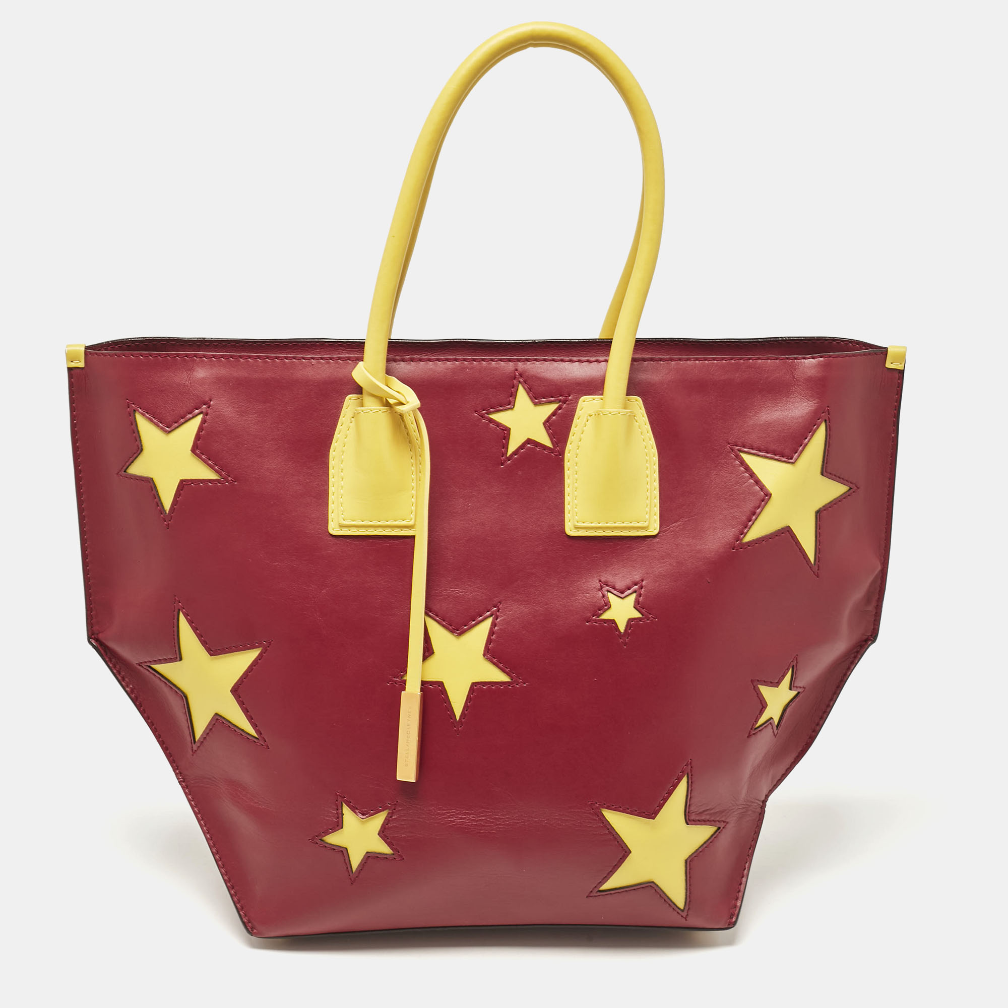 Pre-owned Stella Mccartney Red/yellow Faux Leather Large Star Cavendish Zip Tote