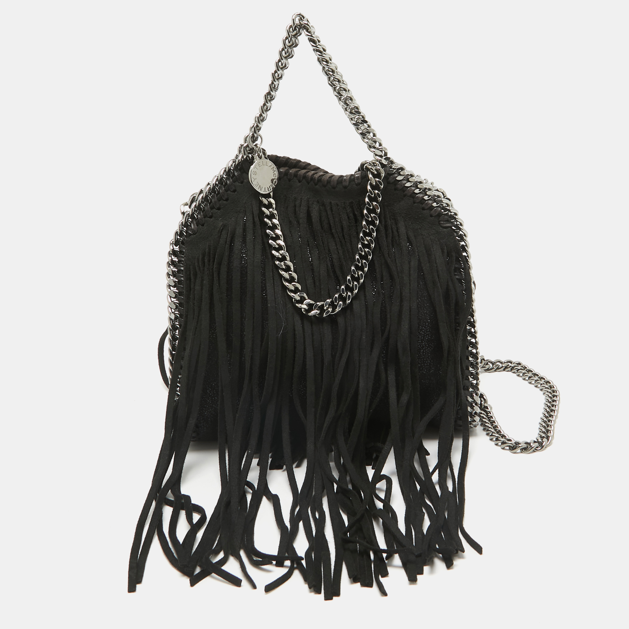 

Stella McCartney Black Faux Suede Falabella Fringe Shoulder Bag