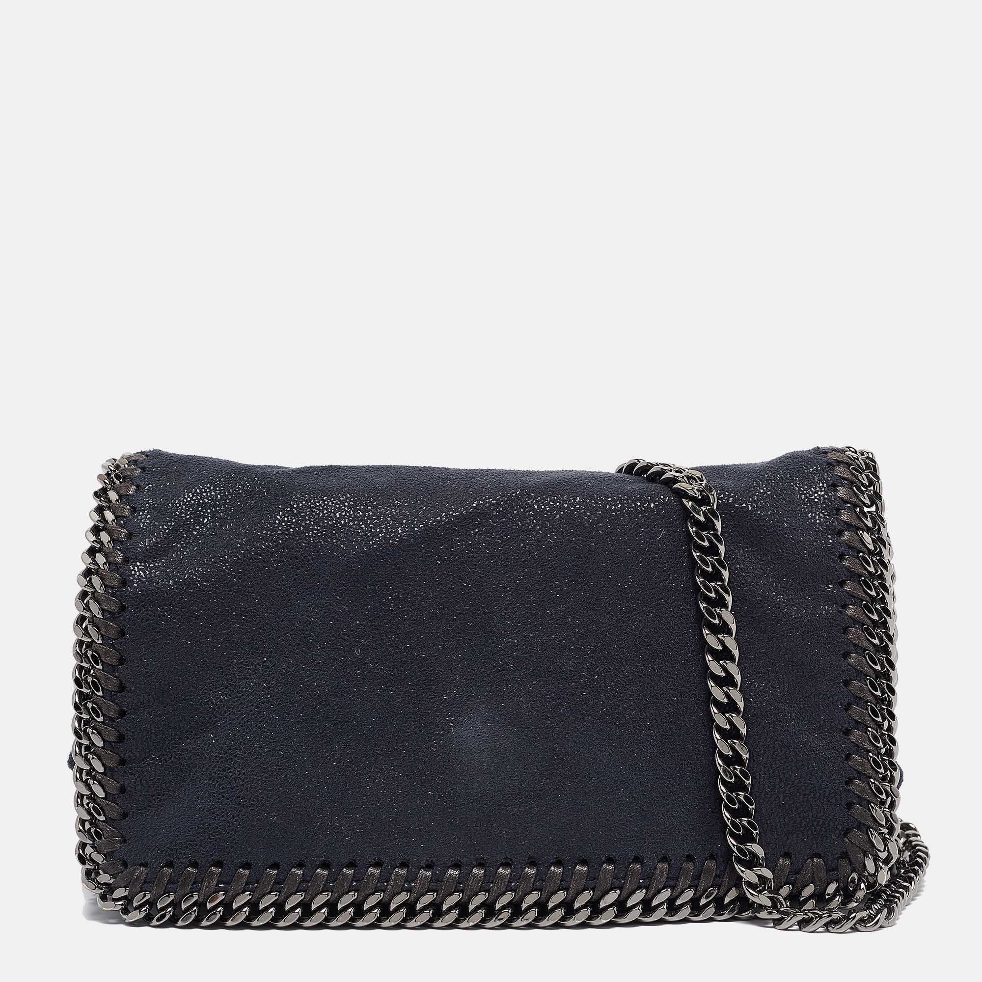 

Stella McCartney Navy Blue Faux Suede Falabella Flap Crossbody Bag