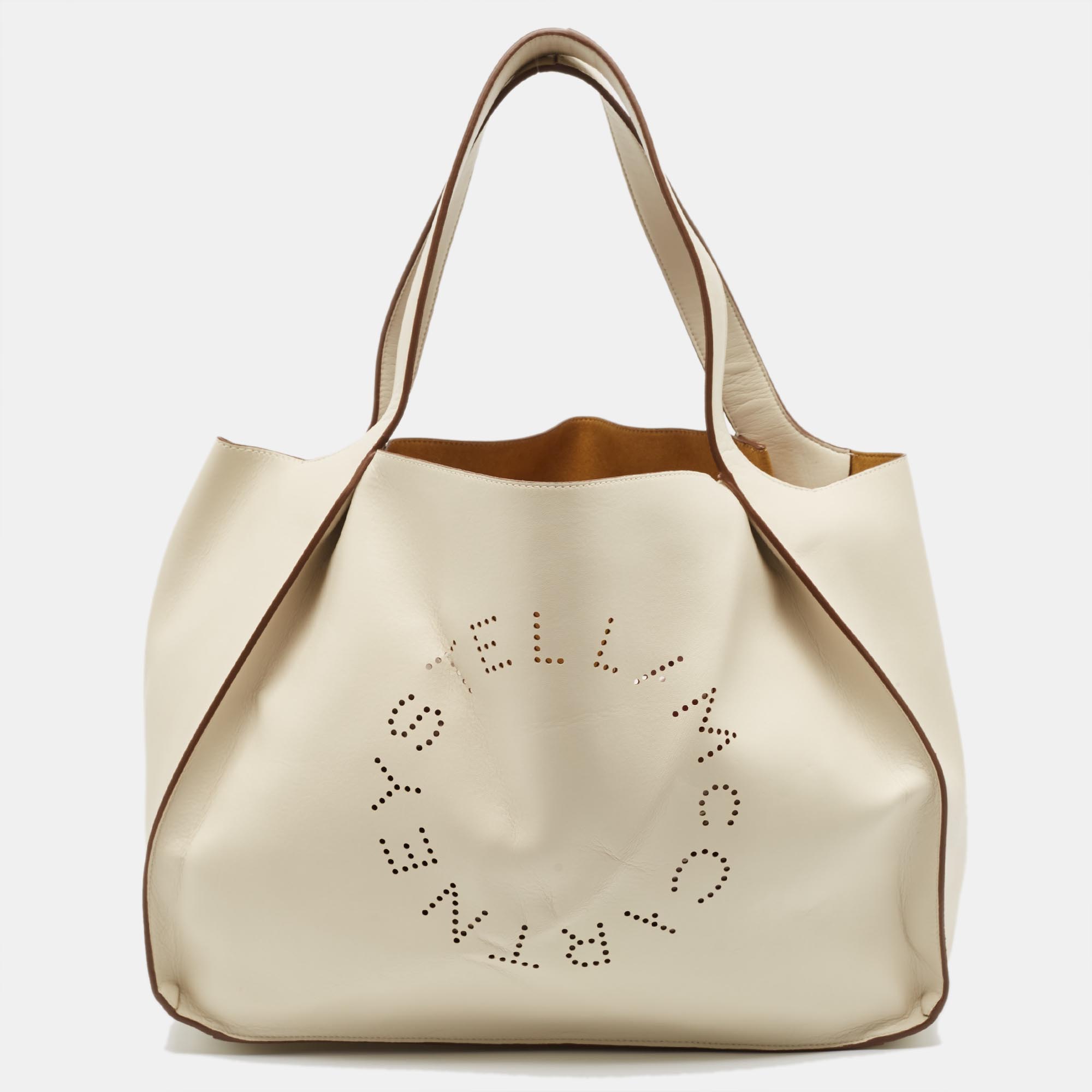 

Stella McCartney Off White Faux Perforated Logo Tote