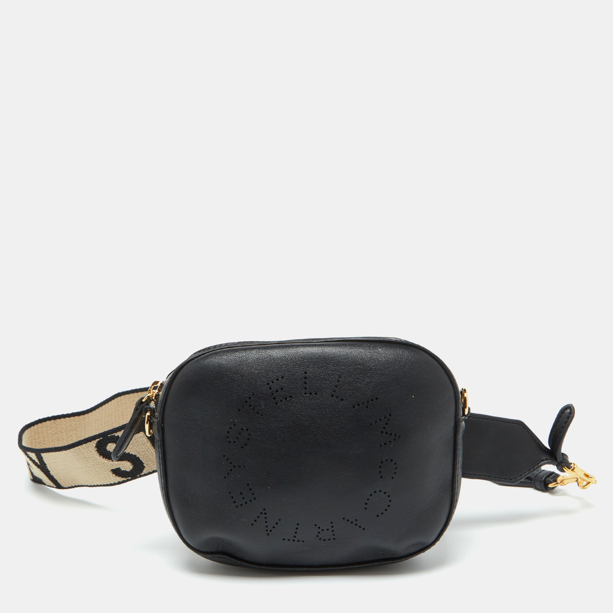 

Stella McCartney Black Faux Leather Perforated Logo Belt Bag