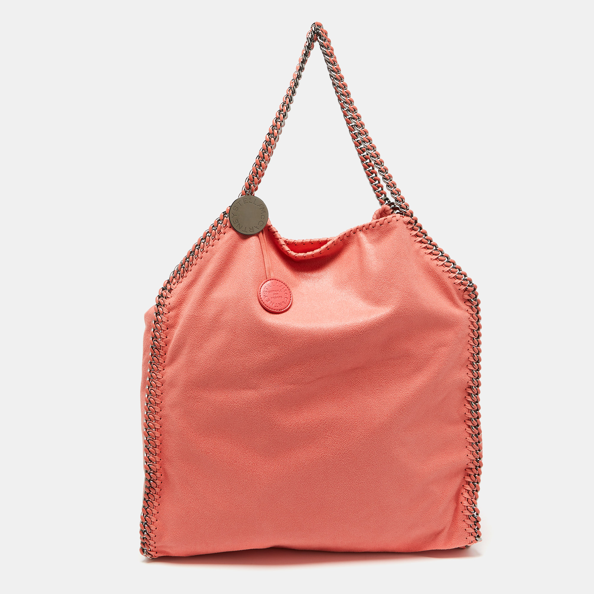 

Stella McCartney Coral Orange Faux Suede Large Falabella Tote