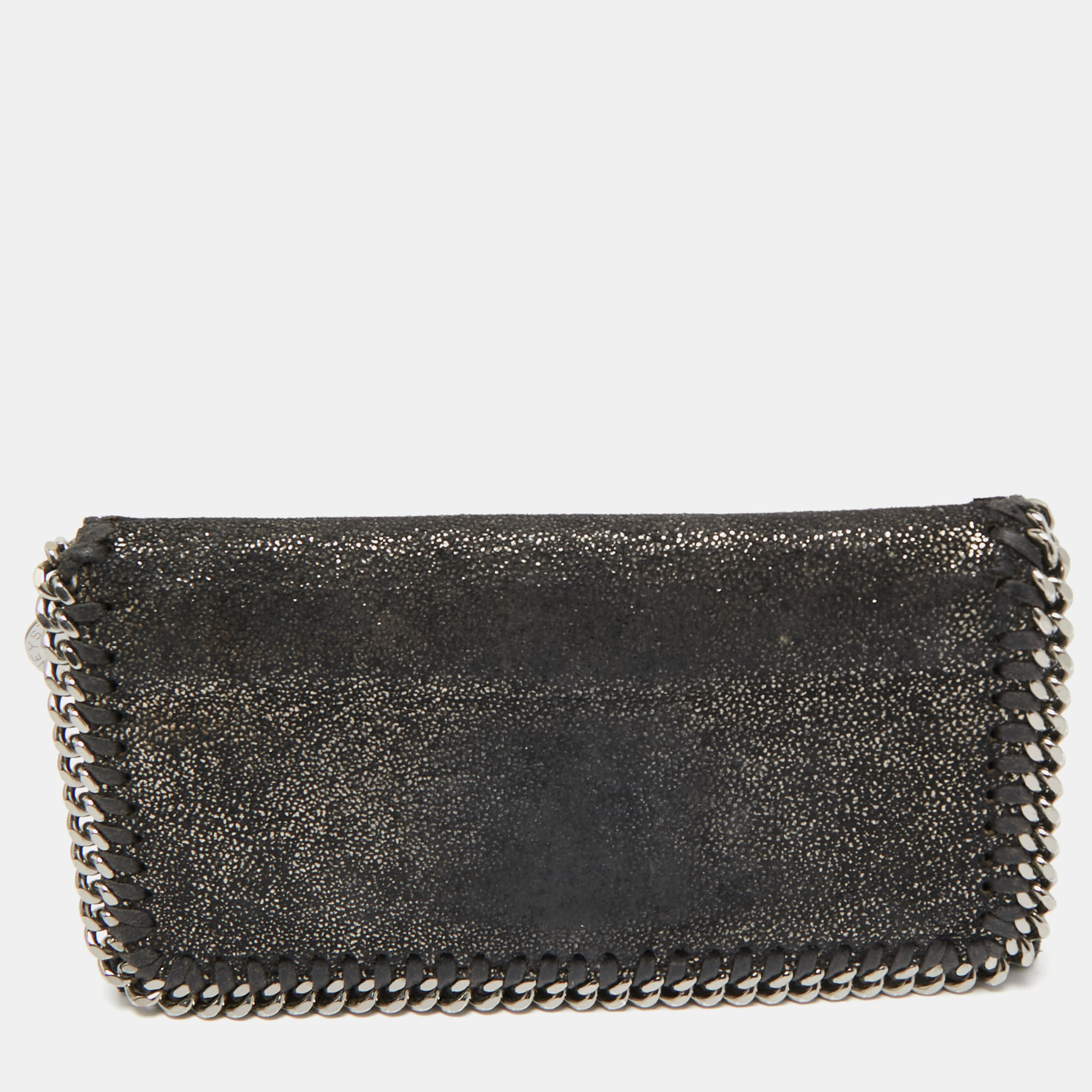 

Stella McCartney Black Shimmer Faux Suede Falabella Continental Wallet