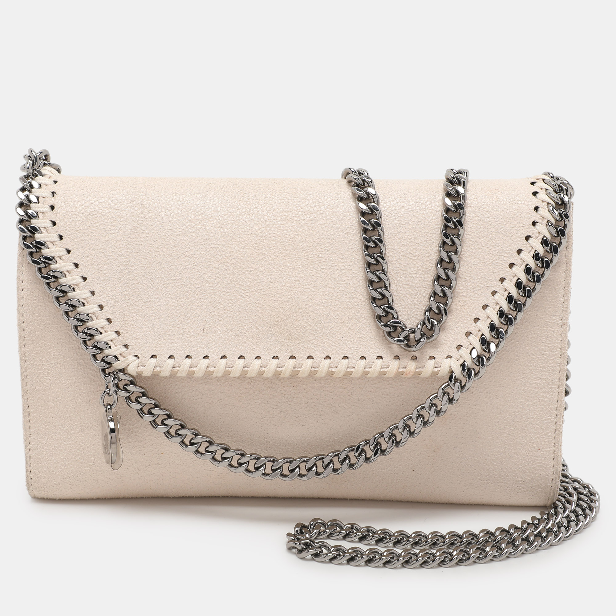 

Stella McCartney Cream Faux Suede Falabella Chain Clutch