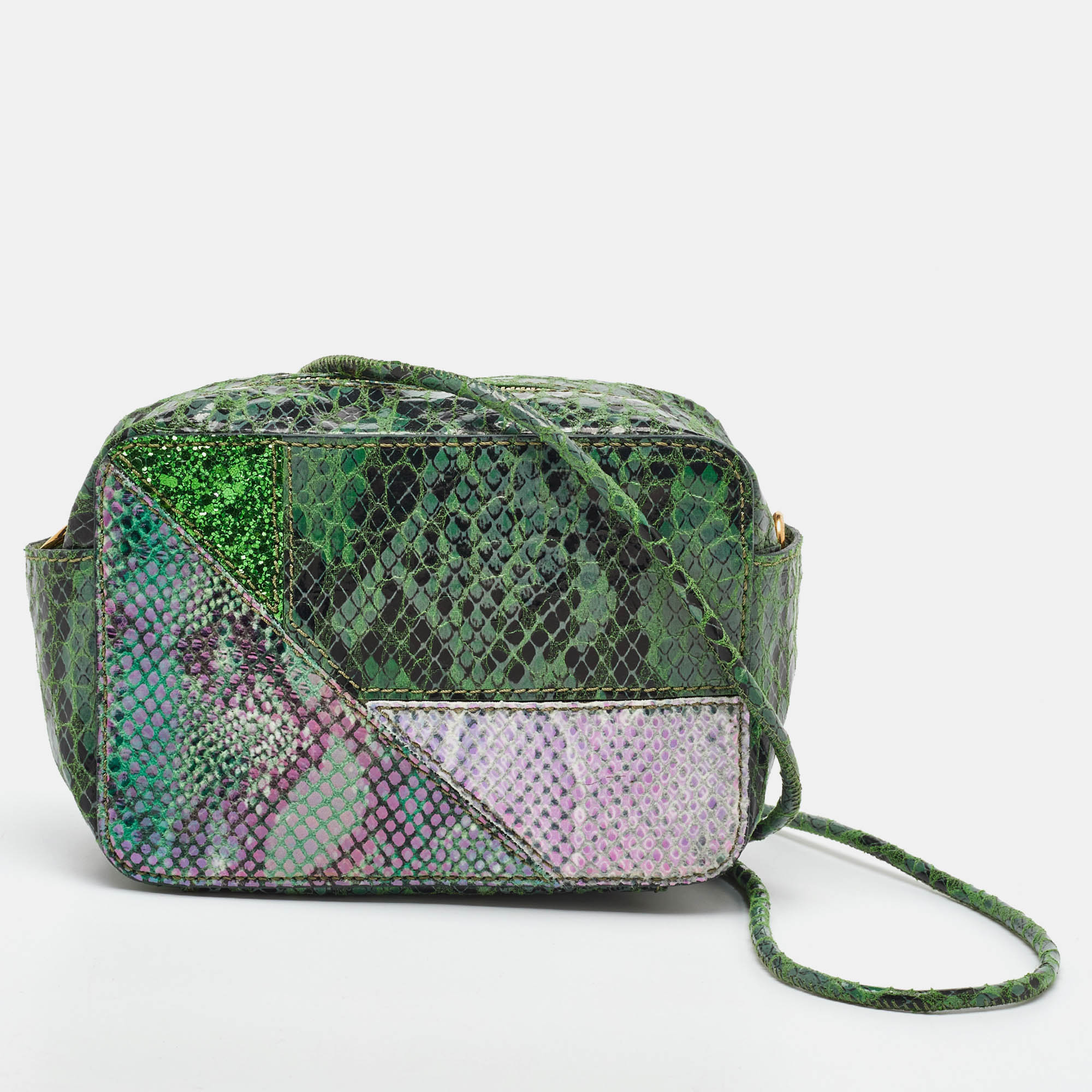 

Stella McCartney Green Lizard and Python Embossed Leather Waverly Small Crossbody Bag