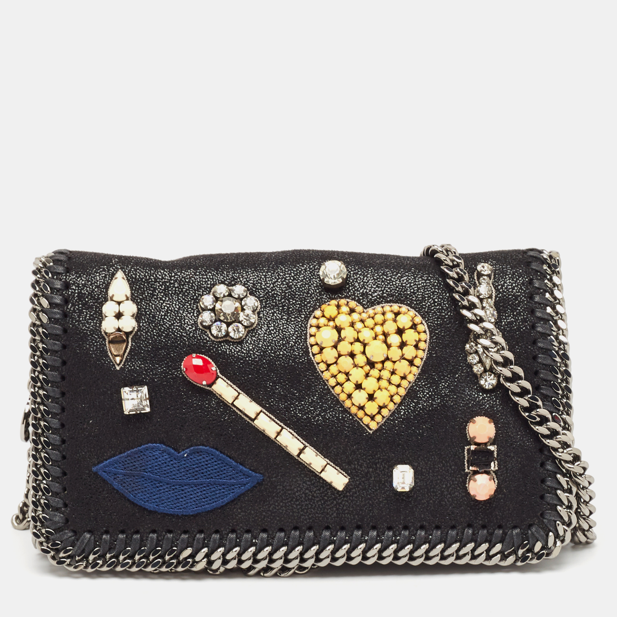 

Stella McCartney Black Faux Suede Embellished Falabella Flap Crossbody Bag