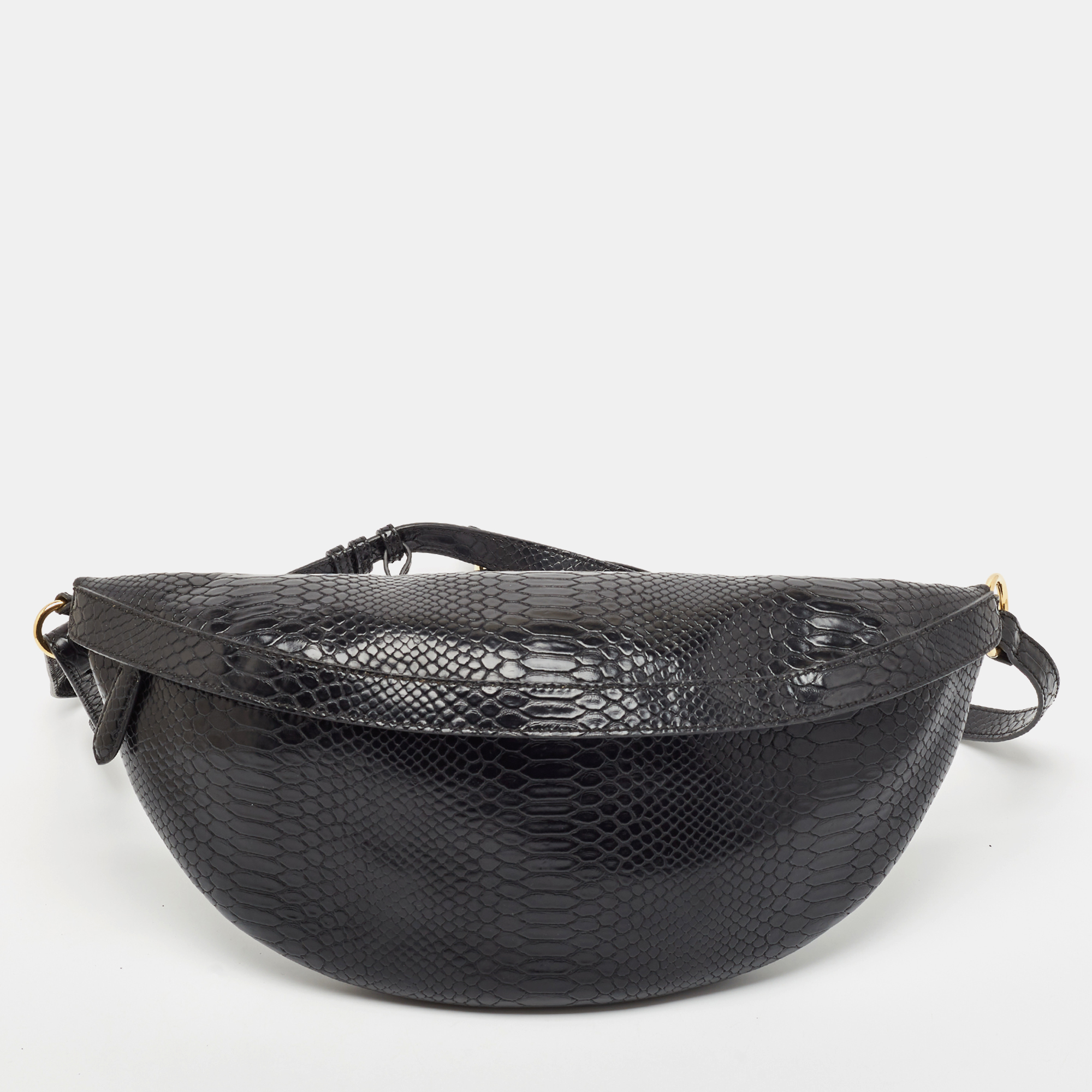 

Stella McCartney Black Python Embossed Faux Leather Belt Bag