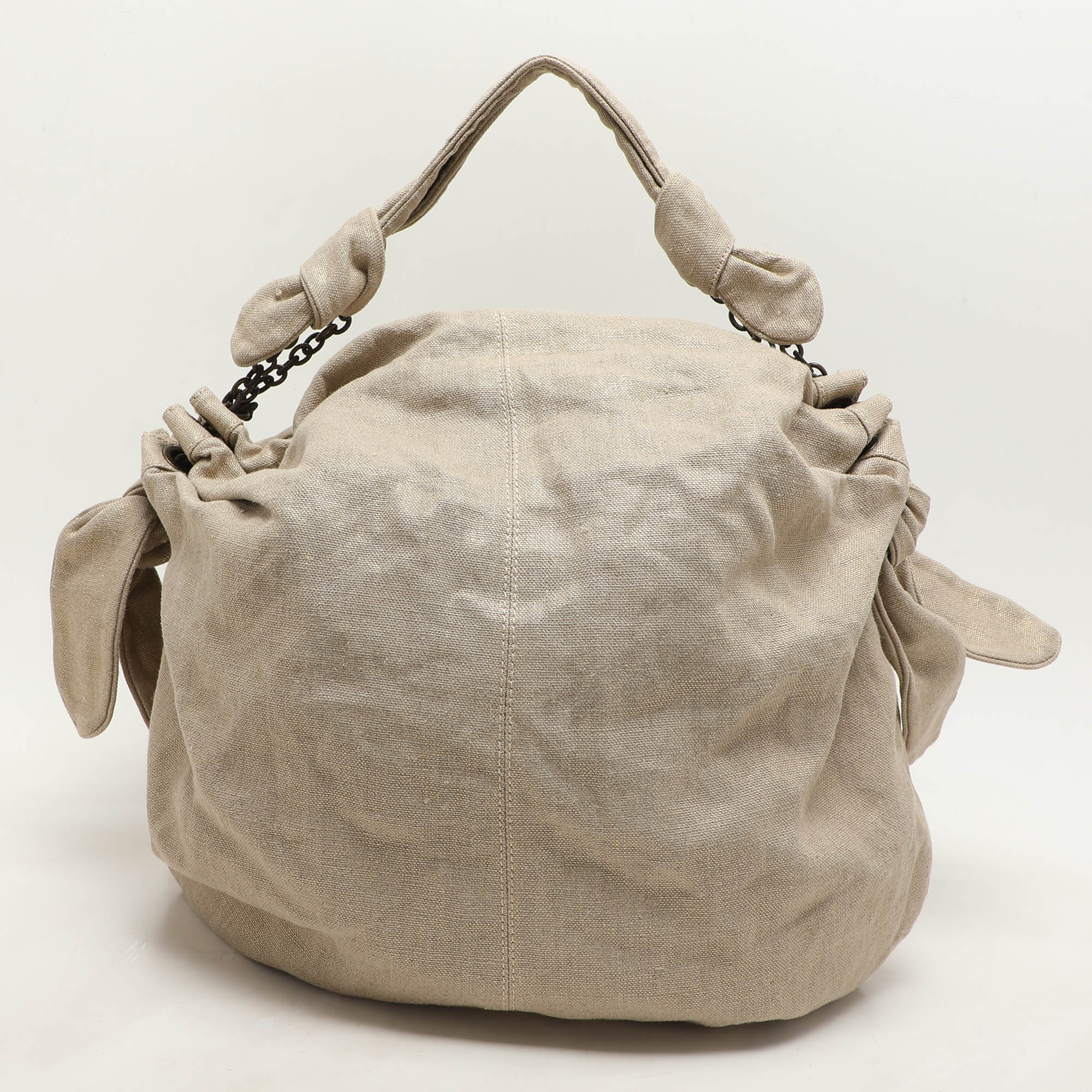 

Stella McCartney Metallic Beige/Gold Jute Bow Hobo