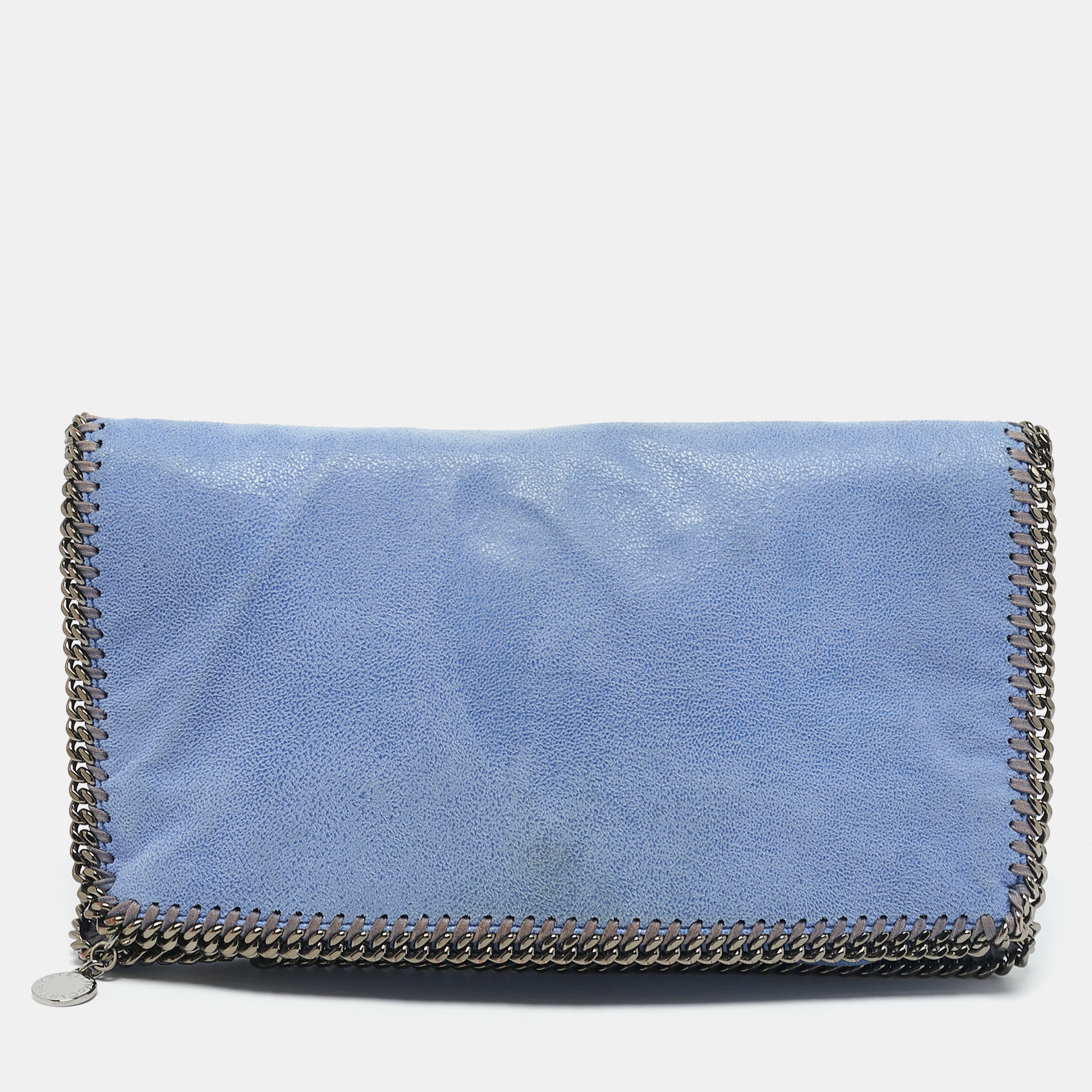 

Stella McCartney Blue Faux Suede Falabella Fold Over Clutch