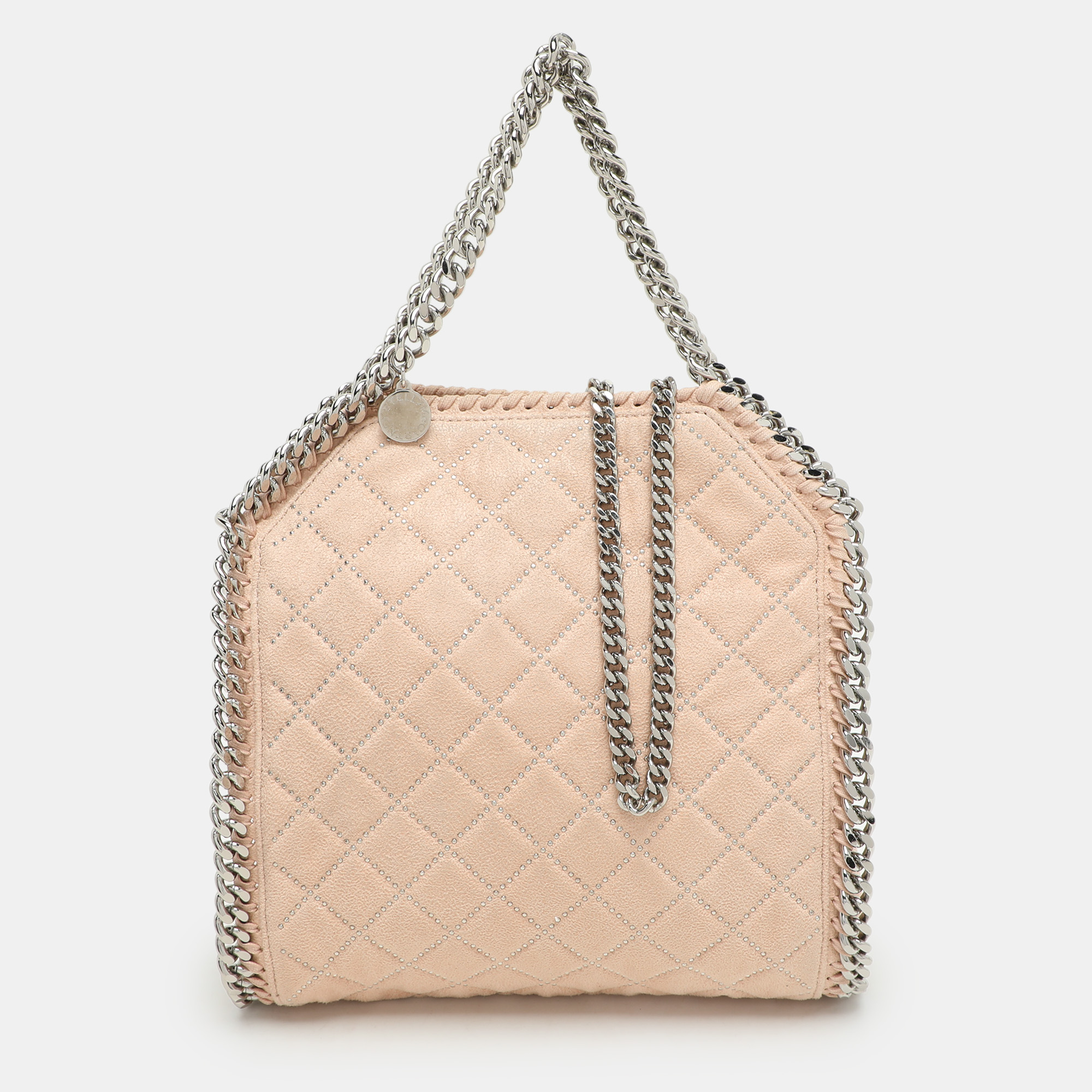 

Stella McCartney Peach Quilted Faux Suede Mini Falabella Tote, Pink